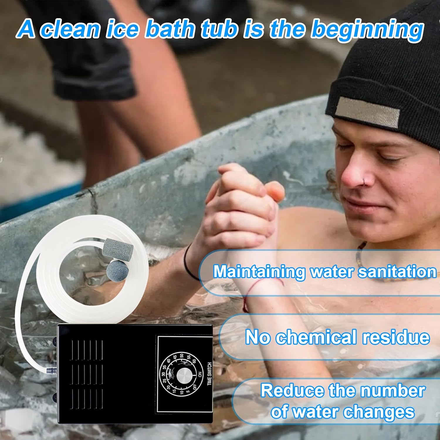 Ozone Generator for Cold Plunge Tub Ice Bath, 1000mg/H Ozone Generator with Timer for Ice Bath Tub, Ice Bath Cold Plunge Accessories, Keep Ice Bath Tub Clean for Longer