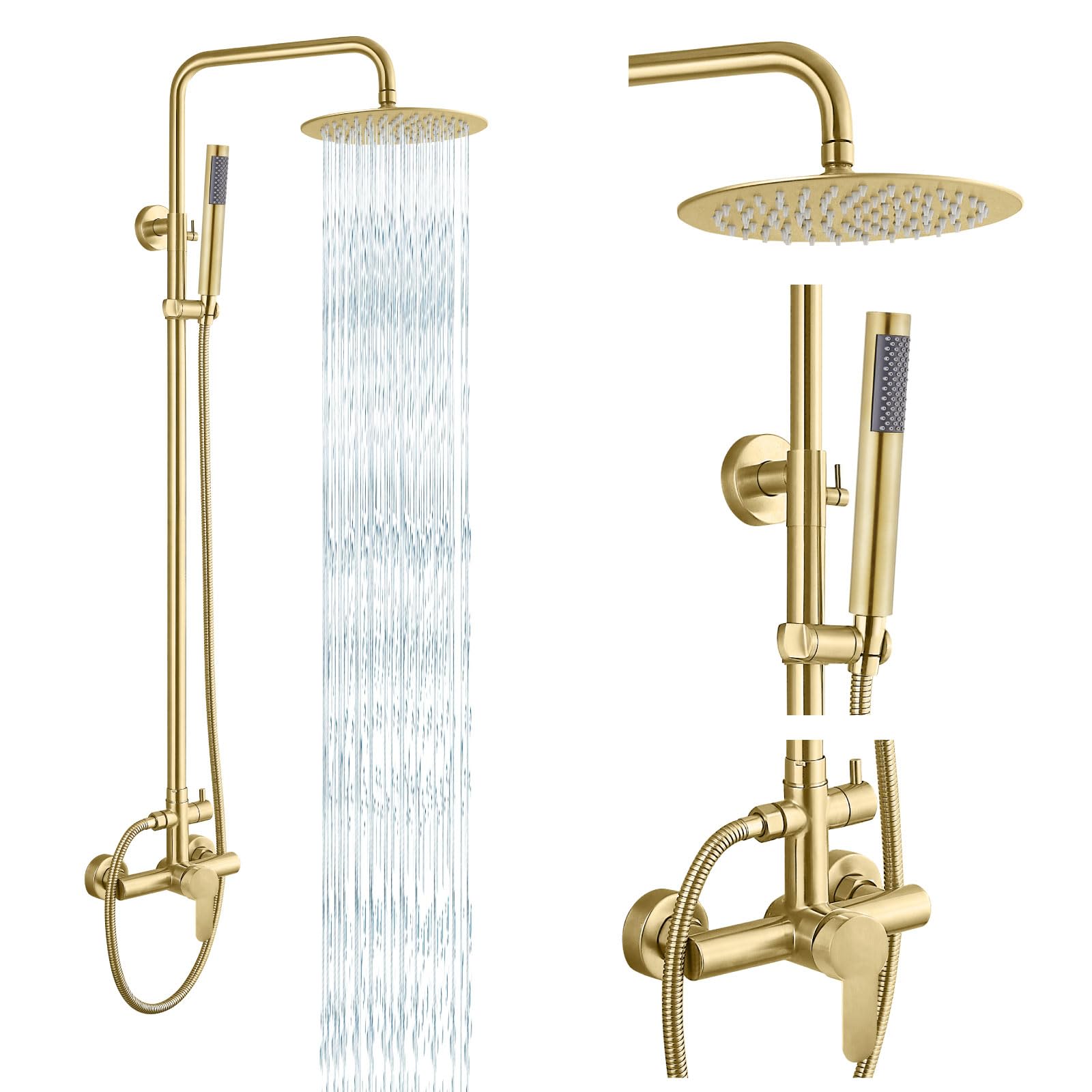 gotonovo Outdoor Shower Fixtures SUS304 Stainless Steel Rain Shower Kit Faucet High Pressure Wall Mount 2 Dual Function 8 Inch Showerhead and Handheld Spray Combo, Single Handle, Matte Black