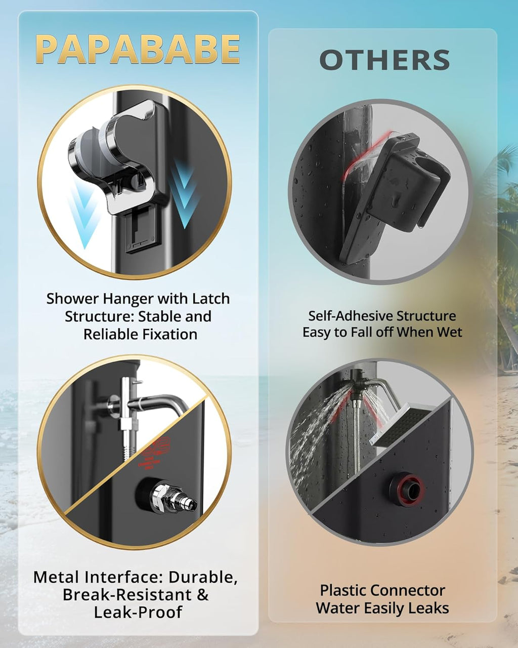 10.6 Gallon Solar Heated Outdoor Shower, Freestanding Poolside Shower with 360° Rainfall & Handheld Sprayer & Foot Wash, Thickened PVC for Crack-Resistant, Hot/Cold Adjustment for Garden, Beach, Pet