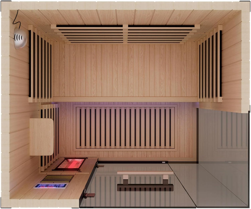2-Person Full Spectrum Infrared Sauna, 1990W 120V with 12"*12" Red Light Therapy, 2 Speakers, Indoor Dry Sauna for Home & Gym, Canadian Hemlock Wood