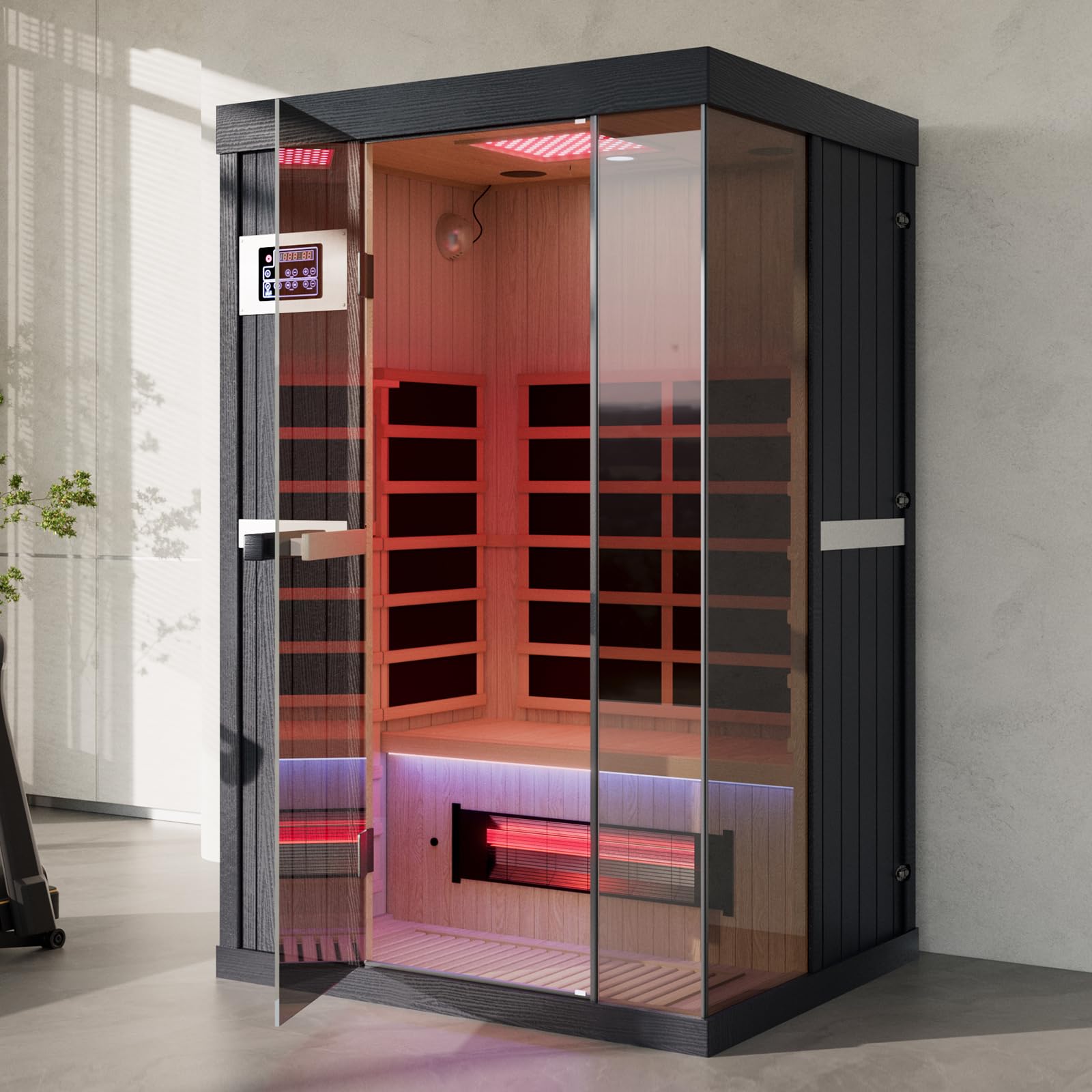 2-Person Full Spectrum Infrared Sauna, 1990W 120V with 12"*12" Red Light Therapy, 2 Speakers, Indoor Dry Sauna for Home & Gym, Canadian Hemlock Wood