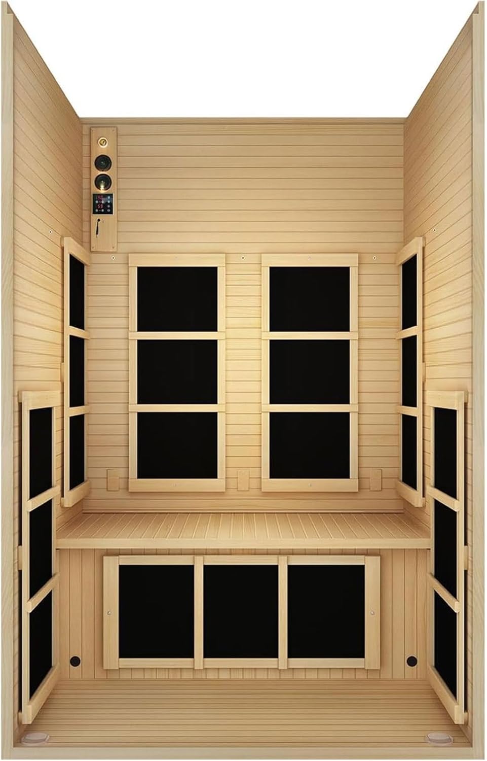 JNH Lifestyles Joyous 2-Person Low EMF FAR Infrared Sauna with Chromotherapy Light for Home Indoor Spa Use - 7 Carbon Fiber Heaters, Canadian Hemlock Wood