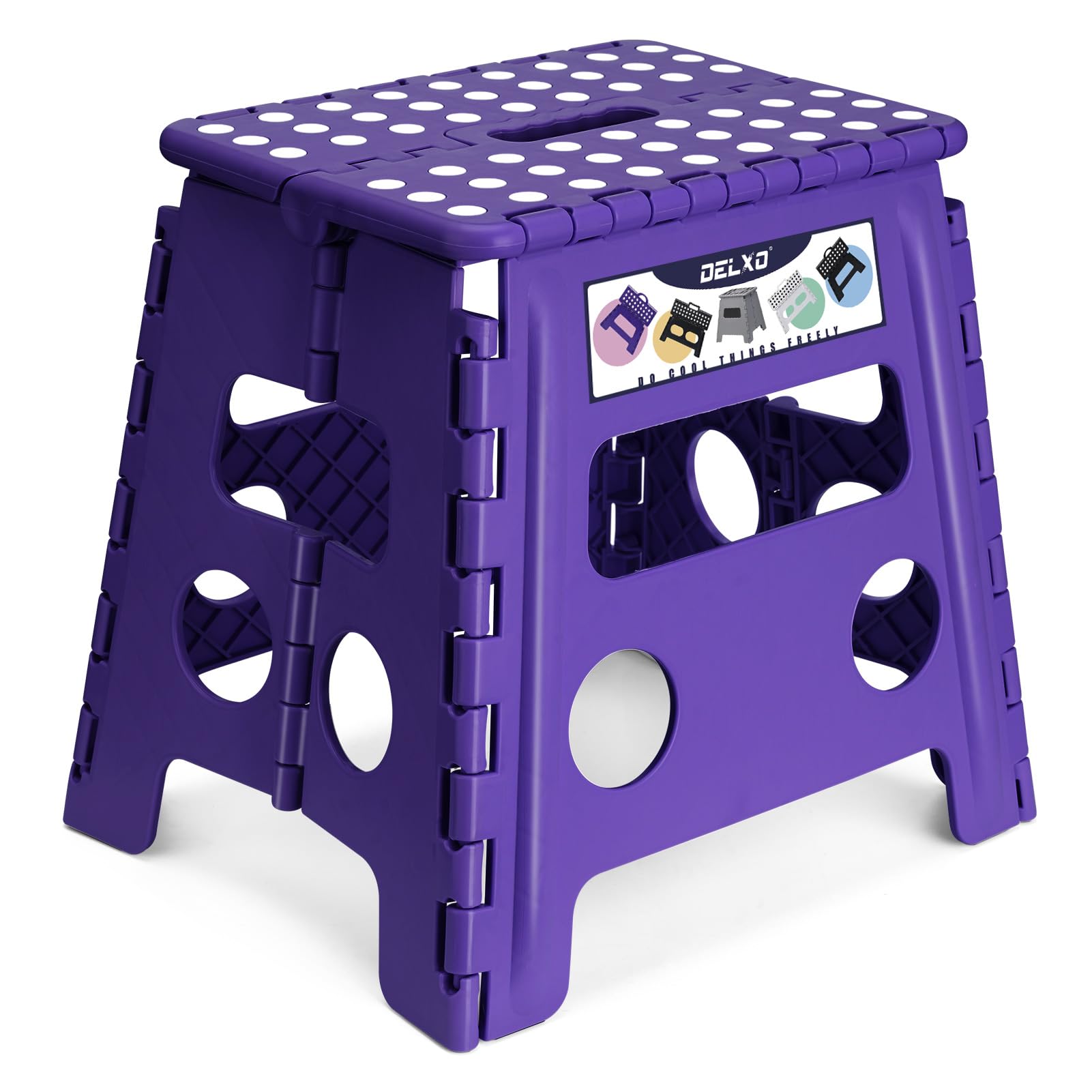 Delxo Folding Step Stool, 13 inch Non-Slip Foldable Stools Up to 300 LBS, Step Stool with Handle, Lightweight for Kitchen, Bathroom, Bedroom, Garden, Black, 1PC