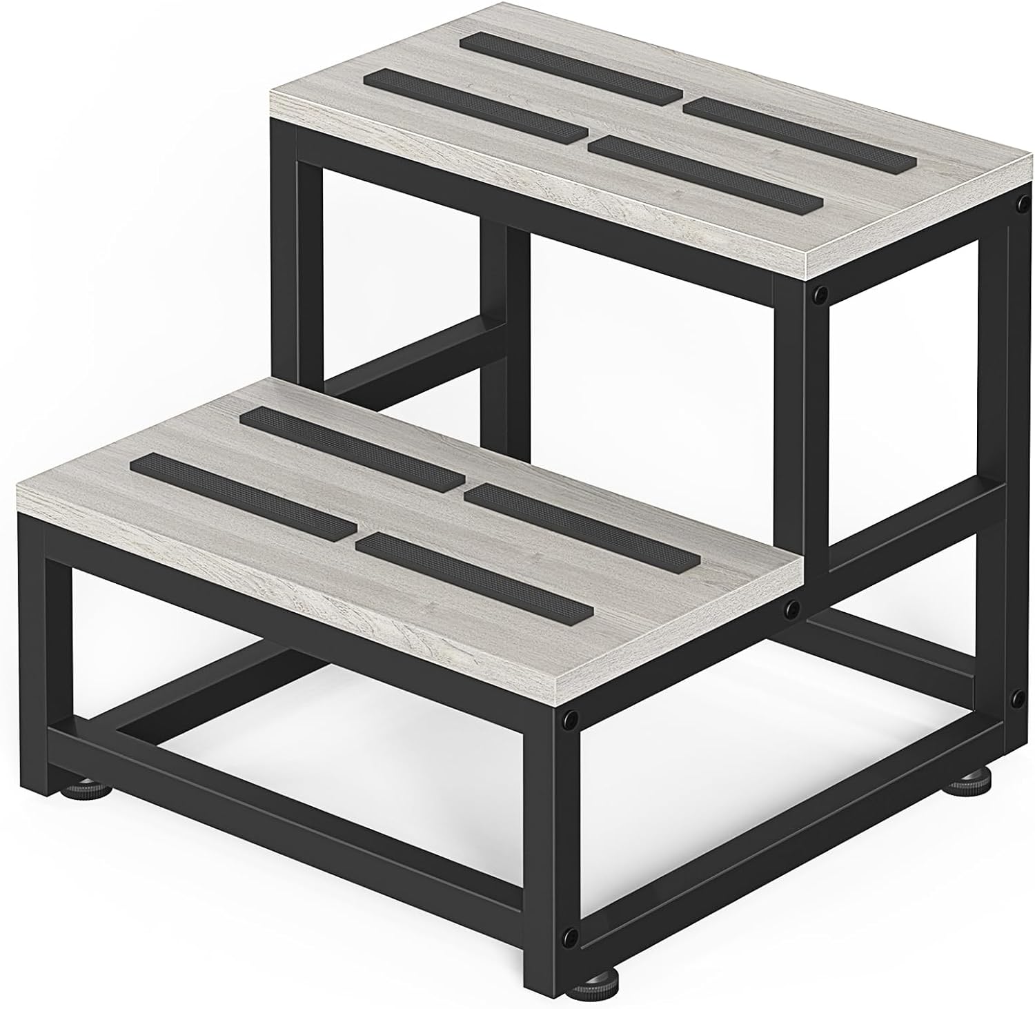 LIANTRAL Step Stool for Adults & Kids, Heavy Duty Wooden Stepping Stools, Bedside Foot Stool with 500lbs Load Capacity, Non-Slip 2 Step Stool for Bed, Kitchen, RV - Gray