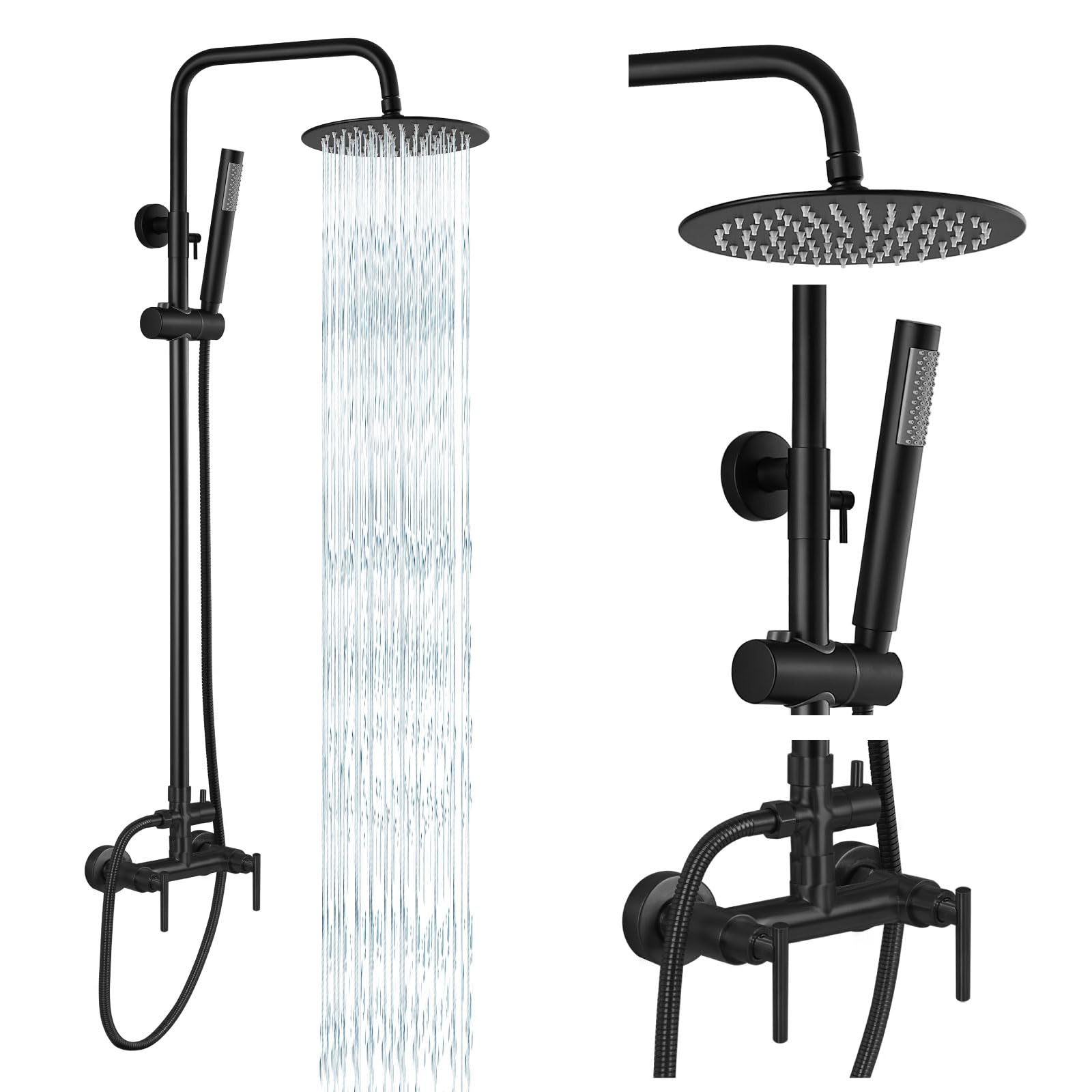 gotonovo Outdoor Shower Fixtures SUS304 Stainless Steel Rain Shower Kit Faucet High Pressure Wall Mount 2 Dual Function 8 Inch Showerhead and Handheld Spray Combo, Single Handle, Brushed Nickel