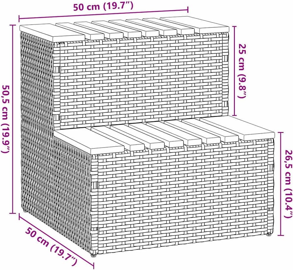 vidaXL Hot Tub Step Beige 19.7"x19.7"x19.9" Poly Rattan and Solid Acacia, spa tub Step, 2-Step Ladder, Step Stool, Step for hot tub, Pool Ladder