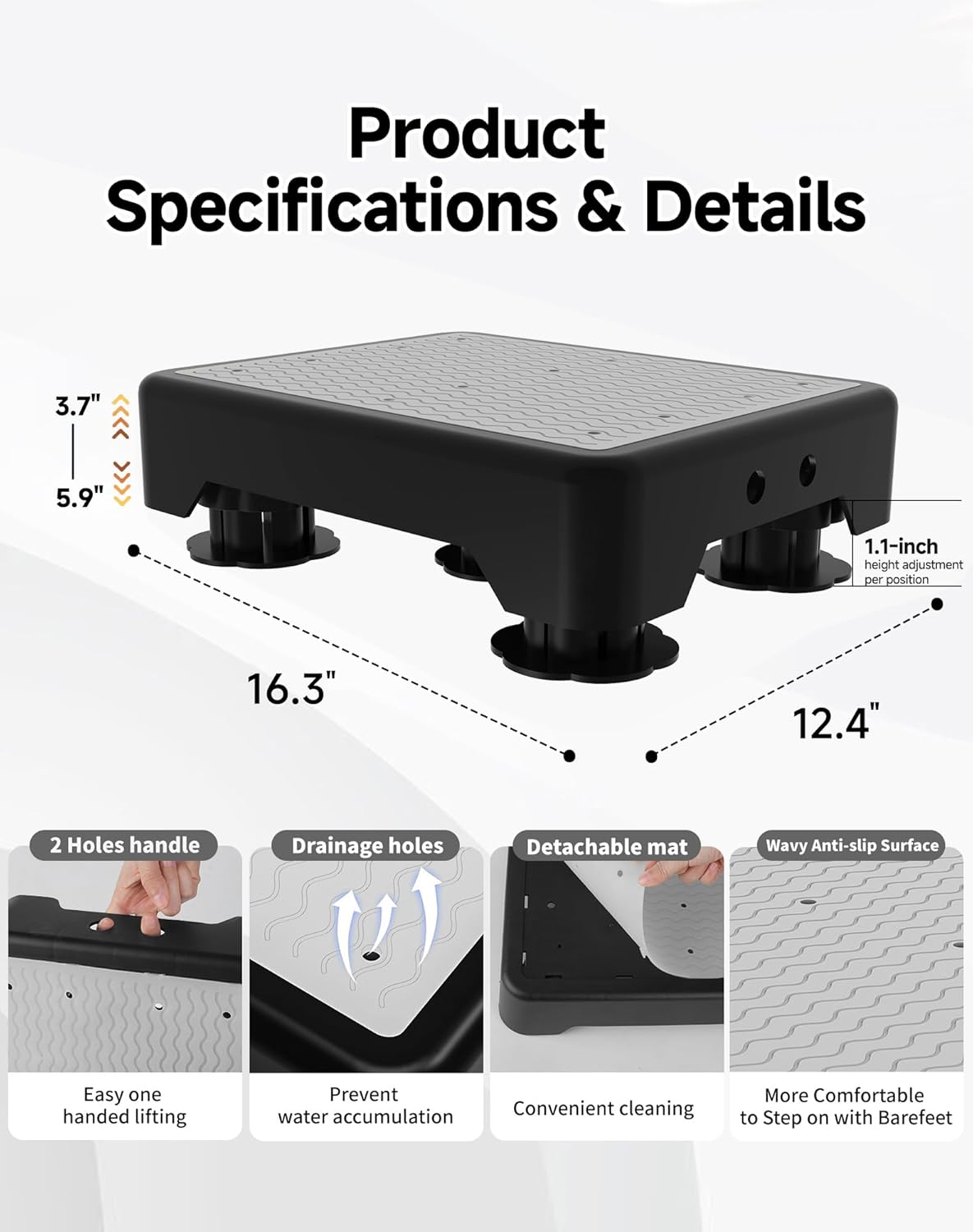 Adjustable Step Stool for Adults, Noctilucent Bed Step Stools, 660 LBS Capacity Non-Slip Safety Step Platform Indoor and Outdoor for Seniors and Kids, Wide Step Stools Elderly Assistance at Night