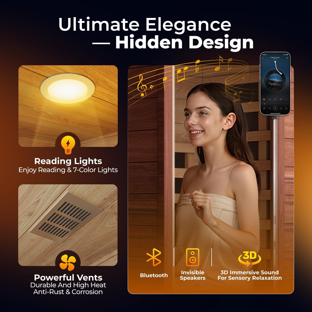 1 Person Far Infrared Sauna, Canadian Hemlock Thickened Wood, Extra-Thick Explosion-Proof Glass, 1000W Low EMF 110V with 7 Heaters, Chromotherapy Lights, Control Panel, Bluetooth Speaker, Red Cedar