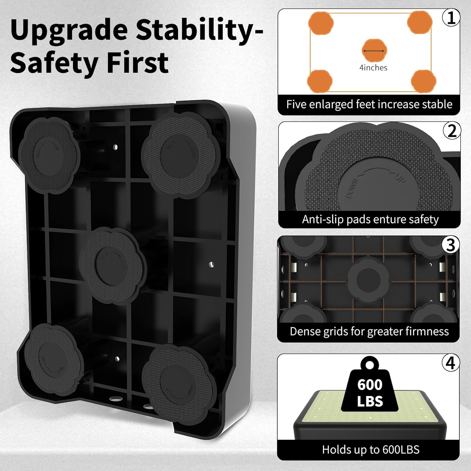 Adjustable Step Stool for Adults, Noctilucent Bed Step Stools, 660 LBS Capacity Non-Slip Safety Step Platform Indoor and Outdoor for Seniors and Kids, Wide Step Stools Elderly Assistance at Night