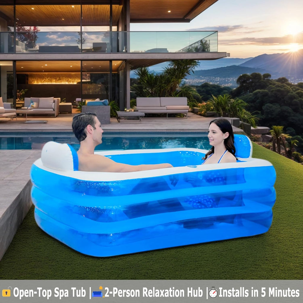 Inflatable Adult Bath Tub 2 Person,Freestanding Blow Up Bathtub with Foldable Portable Feature for Adult Spa,Indoor and Outdoor Universal Folding Pool with Electric Air Pump