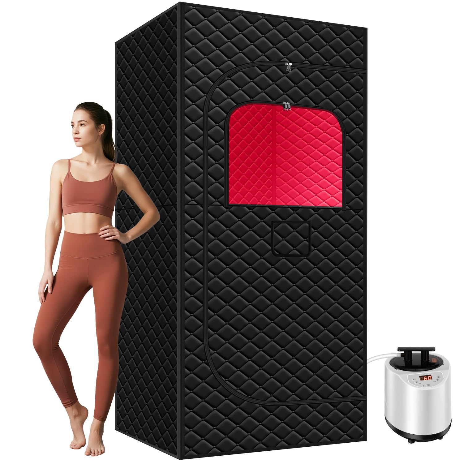 2-Person Full Spectrum Infrared Sauna, 1990W 120V with 12"*12" Red Light Therapy, 2 Speakers, Indoor Dry Sauna for Home & Gym, Canadian Hemlock Wood
