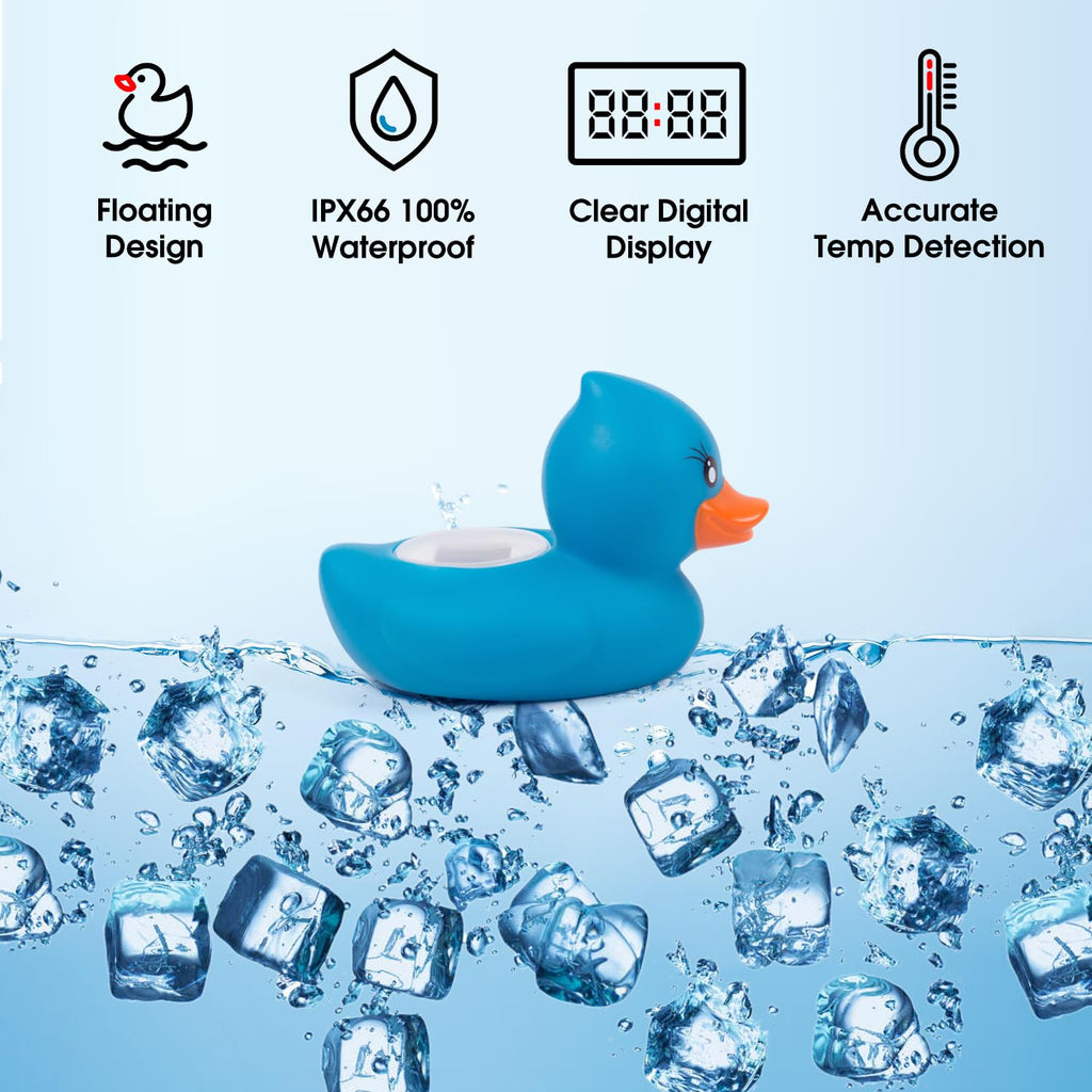 Ice Bath Thermometer & Timer, 100% Waterproof, Floating Water Thermometer for Ice Bath with Count Down/Up Timer Alarm, Blue Duck, Clear Digital Display, Cold Plunge Accessories