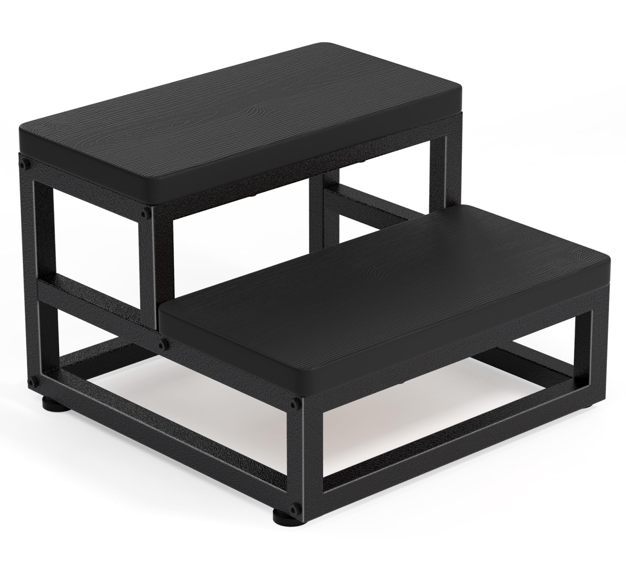 Y&M Two Step Stool for Adults Kids, Waterproof HPDE Bed Step Foot Stool with Adjustable Non-Slip Feet, Metal Frame Stepping for Kitchen Bathroom Bedroom Living Room, Indoor or Outdoor Use, Brown