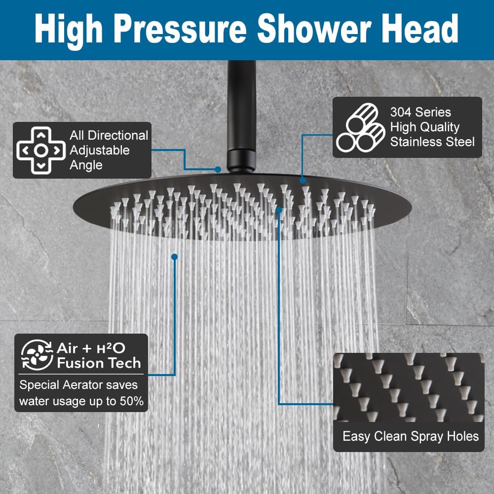 POP SANITARYWARE Outdoor Shower Kit Matte Black 2 Handle Shower Faucet Set Wall Mounted Shower Fixture High Pressure 8 Inch Shower Head System and Handheld Spray Combo