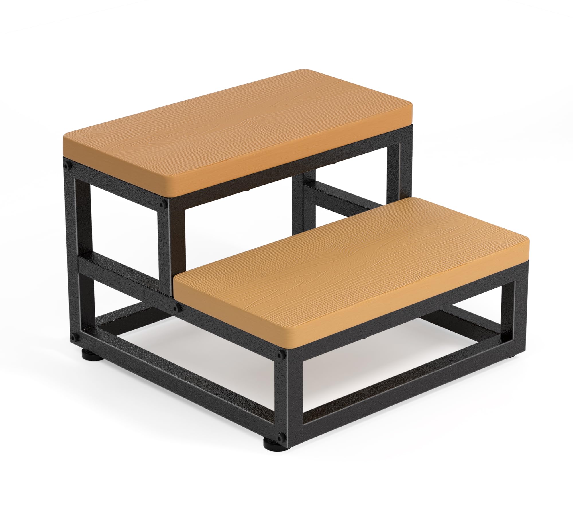 2-Step Waterproof HDPE Step Stools for Adults Kids, Heavy Duty Metal Frame Stepping Stools for High Beds, Non-Slip 2 Bedside Foot Stool with 500 Lbs+ Capacity, Kitchen, Bed, RV Step-Dark Brown