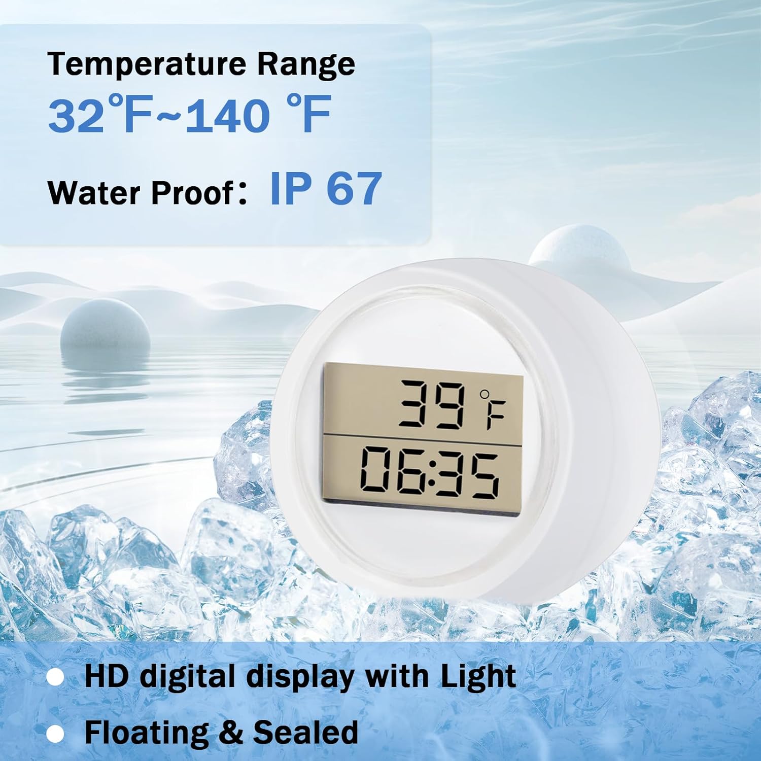 Ice Bath Thermometer Timer, Waterproof IP67, Cold Plunge Thermometer & Timer, Cold Plunge Accessories, Digital Display with Light.