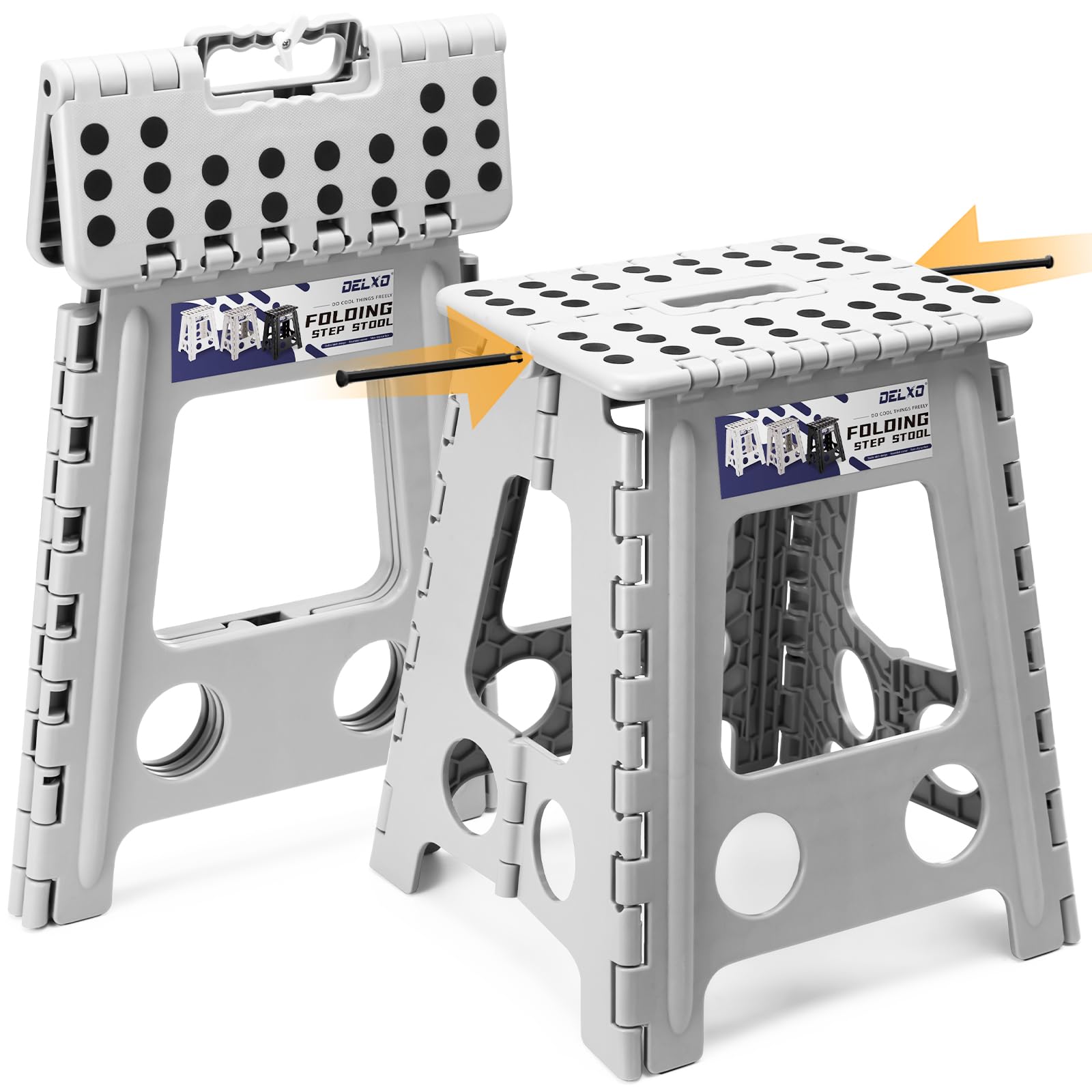 Delxo Folding Step Stool, 13 inch Non-Slip Foldable Stools Up to 300 LBS, Step Stool with Handle, Lightweight for Kitchen, Bathroom, Bedroom, Garden, Black, 1PC