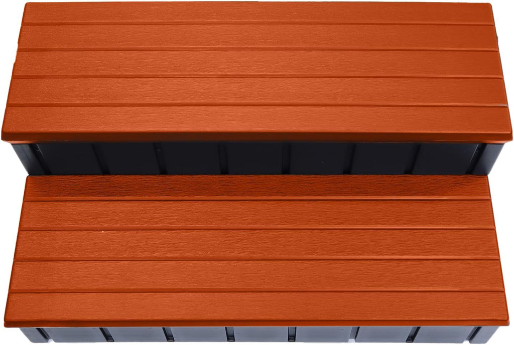 Confer Plastics Two Tier 36" Wide Storage Hot Tub Step: Durable, Multi-Functional, Non-Skid Spa Steps, Easy Installation, Sturdy, Long Lasting Upgrade to Your Space. Proudly Made in USA. - Redwood