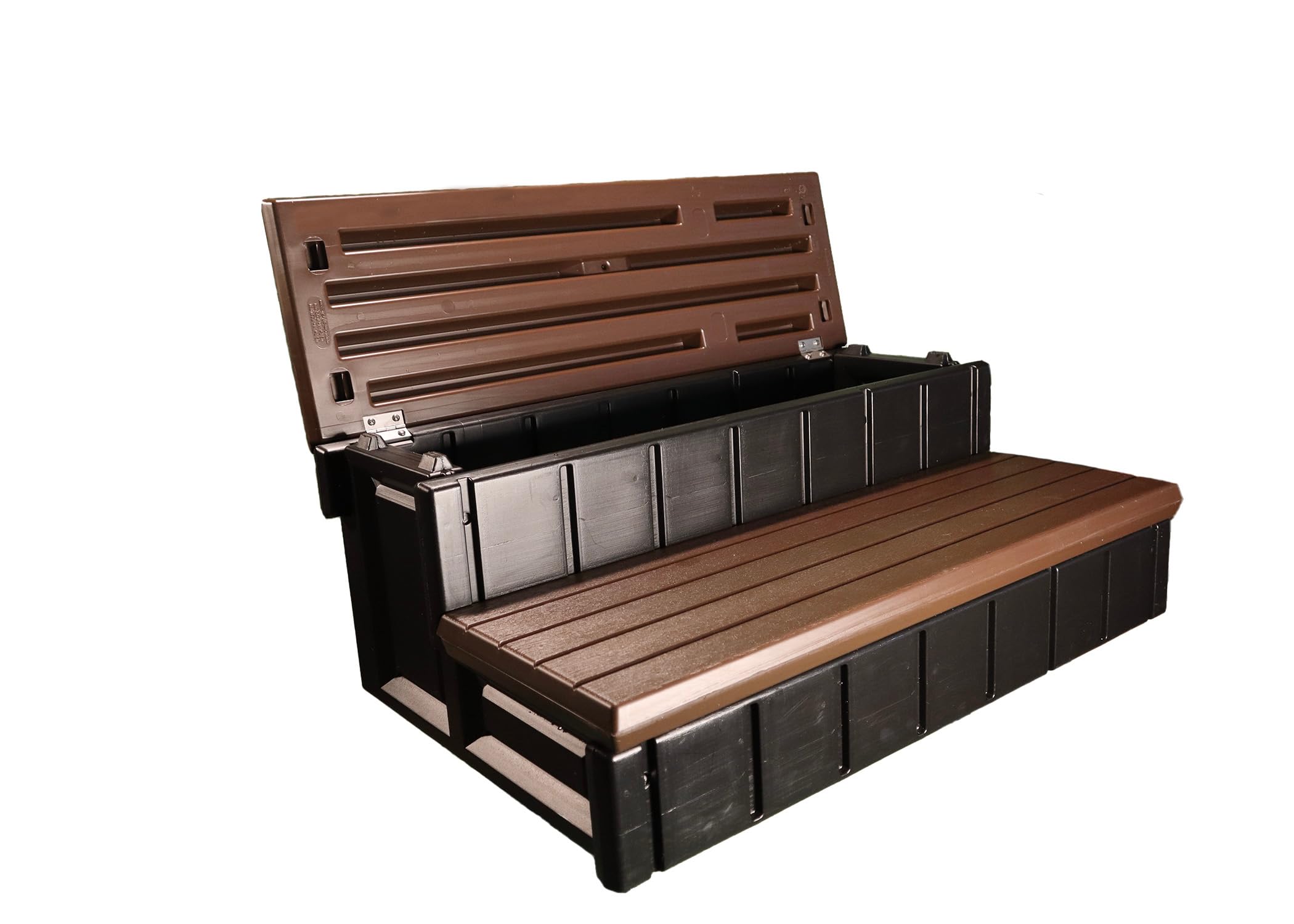 Confer Plastics Two Tier 36" Wide Storage Hot Tub Step: Durable, Multi-Functional, Non-Skid Spa Steps, Easy Installation, Sturdy, Long Lasting Upgrade to Your Space. Proudly Made in USA. - Redwood