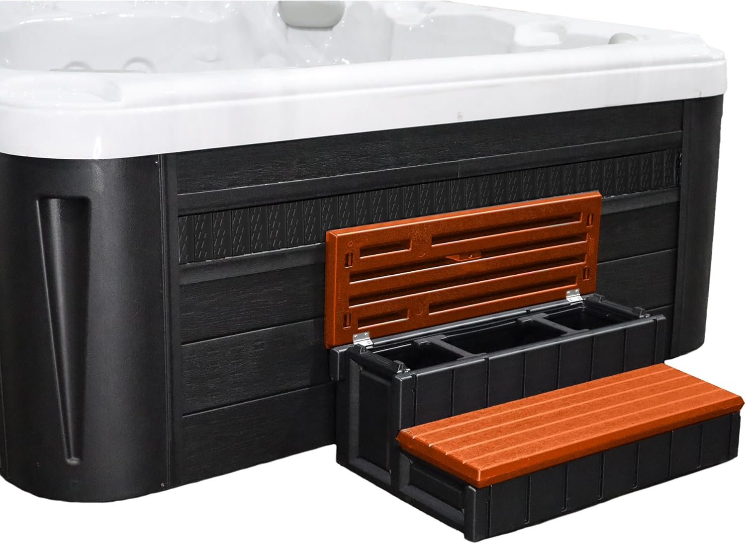 Confer Plastics Two Tier 36" Wide Storage Hot Tub Step: Durable, Multi-Functional, Non-Skid Spa Steps, Easy Installation, Sturdy, Long Lasting Upgrade to Your Space. Proudly Made in USA. - Redwood