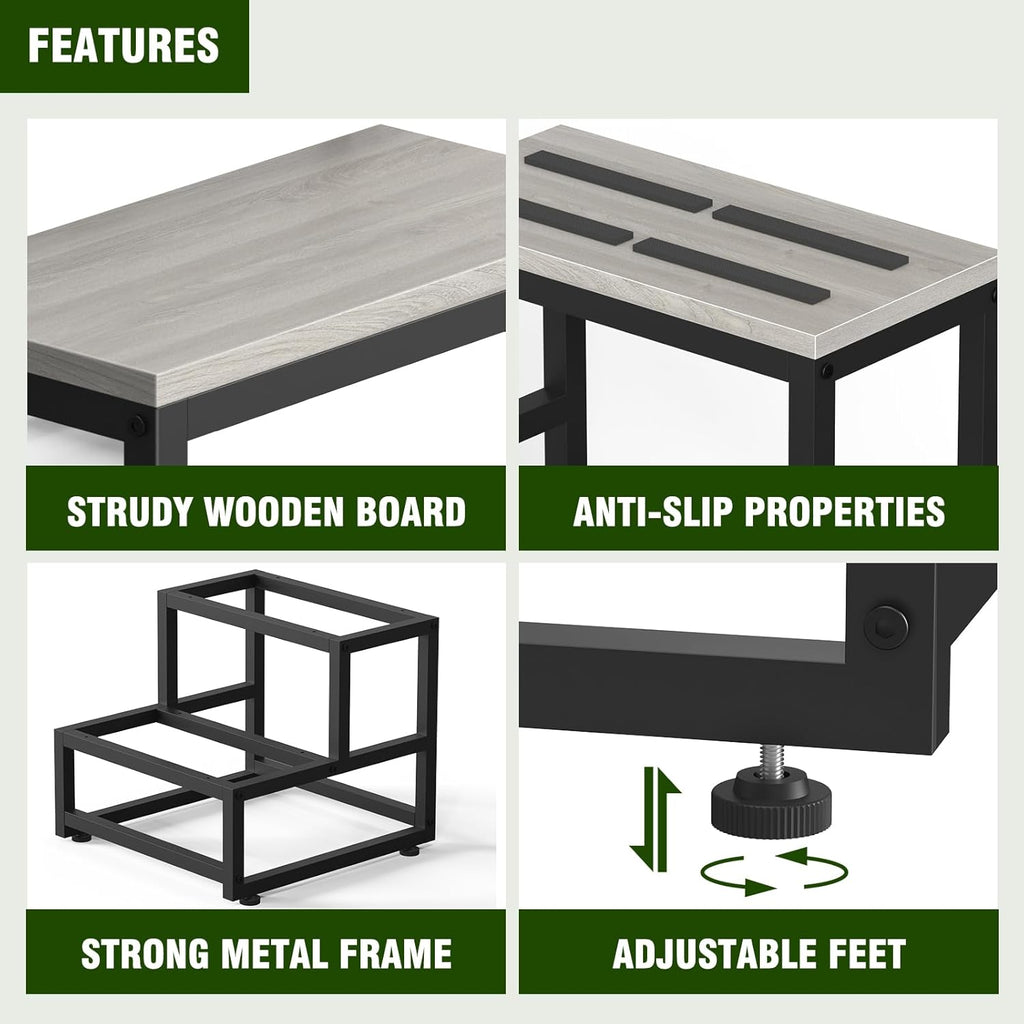 LIANTRAL Step Stool for Adults & Kids, Heavy Duty Wooden Stepping Stools, Bedside Foot Stool with 500lbs Load Capacity, Non-Slip 2 Step Stool for Bed, Kitchen, RV - Gray