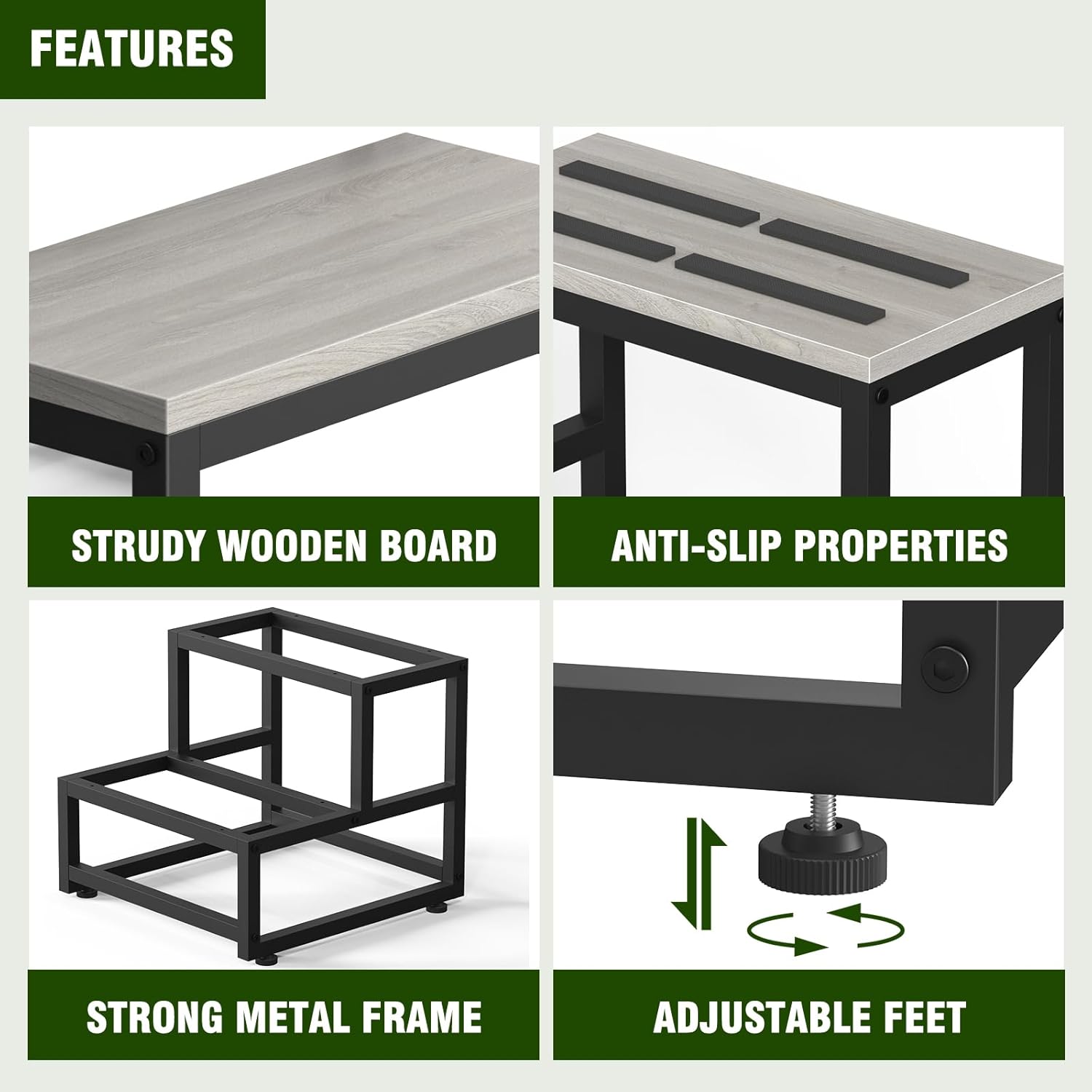 LIANTRAL Step Stool for Adults & Kids, Heavy Duty Wooden Stepping Stools, Bedside Foot Stool with 500lbs Load Capacity, Non-Slip 2 Step Stool for Bed, Kitchen, RV - Gray
