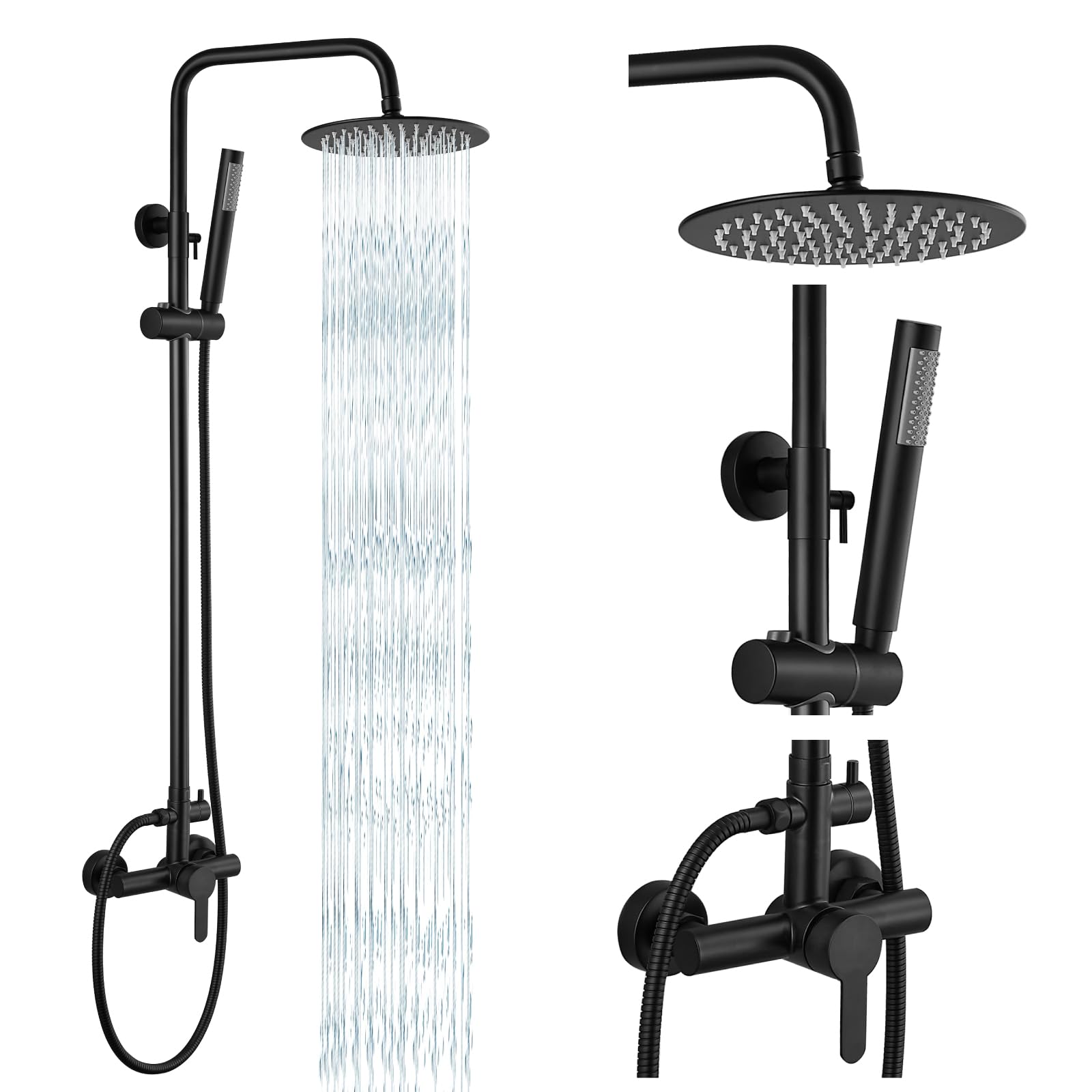 gotonovo Outdoor Shower Fixtures SUS304 Stainless Steel Rain Shower Kit Faucet High Pressure Wall Mount 2 Dual Function 8 Inch Showerhead and Handheld Spray Combo, Single Handle, Brushed Nickel