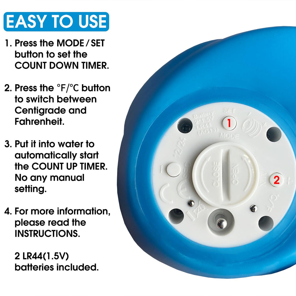 Ice Bath Thermometer & Timer, 100% Waterproof, Floating Water Thermometer for Ice Bath with Count Down/Up Timer Alarm, Blue Duck, Clear Digital Display, Cold Plunge Accessories