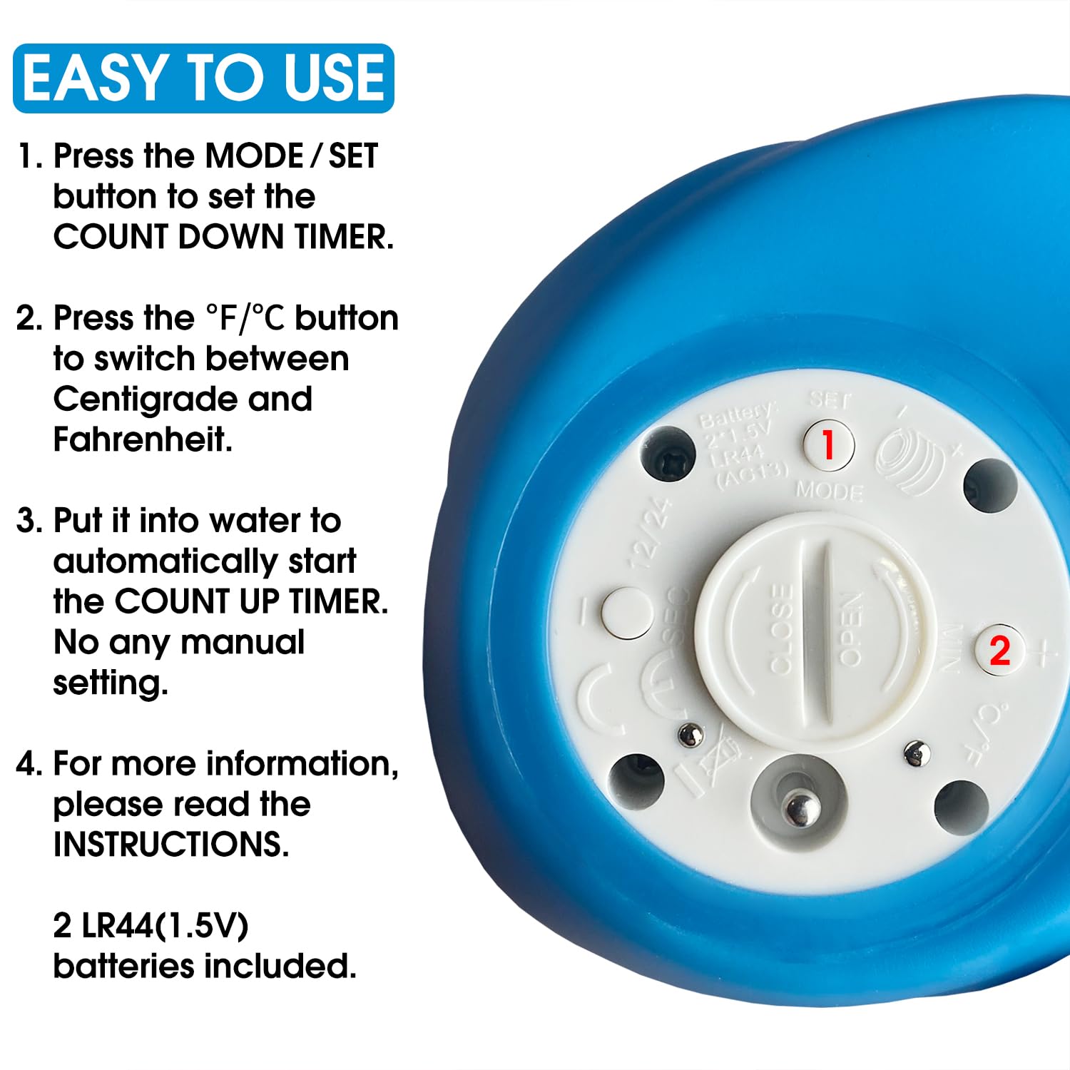 Ice Bath Thermometer & Timer, 100% Waterproof, Floating Water Thermometer for Ice Bath with Count Down/Up Timer Alarm, Blue Duck, Clear Digital Display, Cold Plunge Accessories