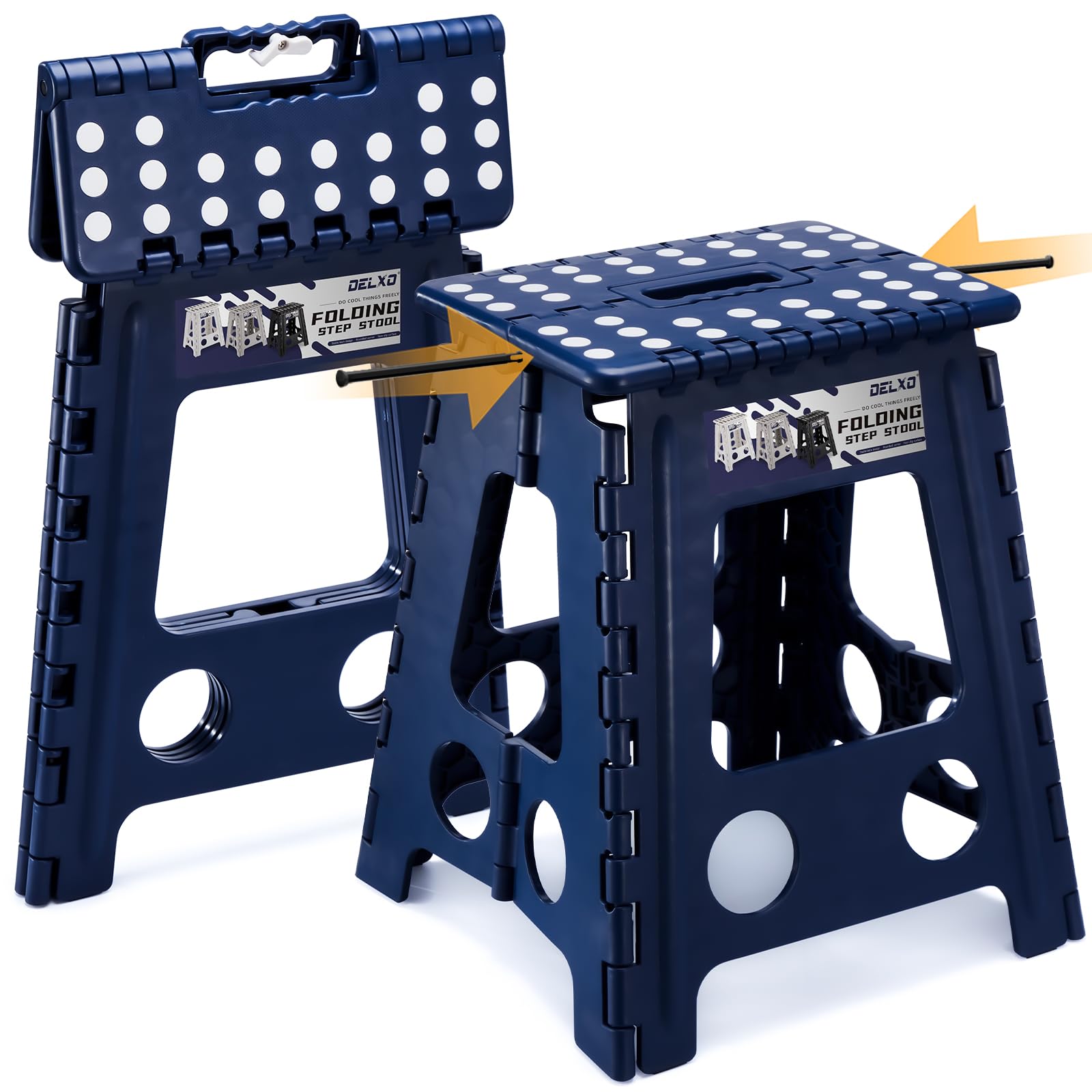 Delxo Folding Step Stool, 13 inch Non-Slip Foldable Stools Up to 300 LBS, Step Stool with Handle, Lightweight for Kitchen, Bathroom, Bedroom, Garden, Black, 1PC