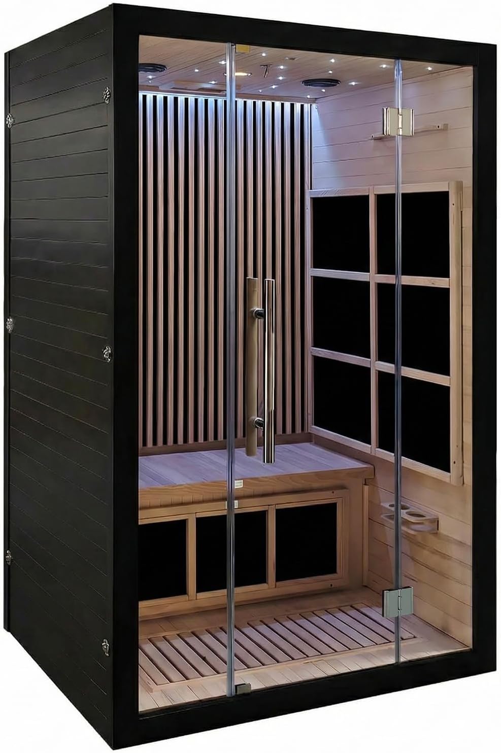 Vyre Sauna for 2 Person, Low EMF FAR Infrared Home Sauna with 6 Carbon Heaters, Red Light Therapy and FM Audio, Made from Canadian Hemlock Wood, 120V, Black