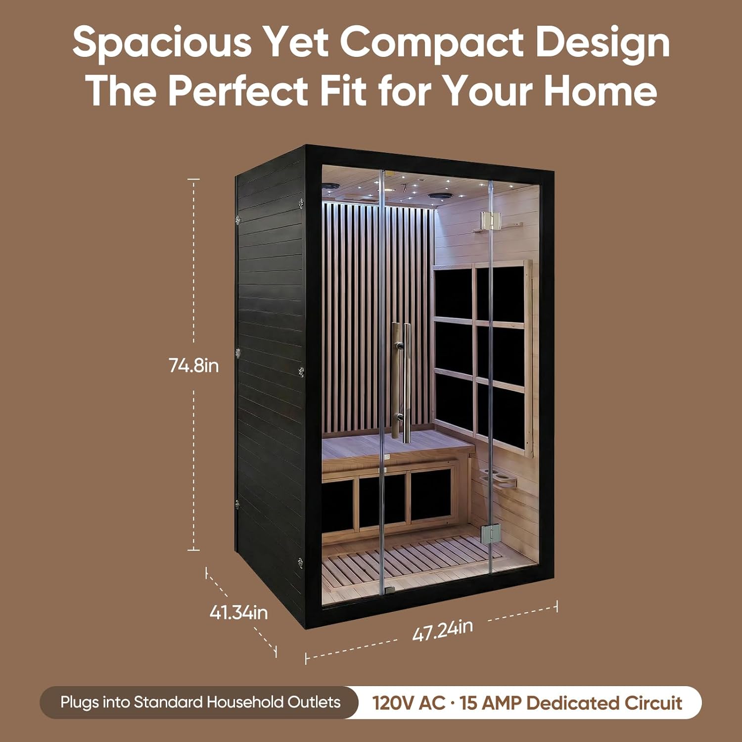 Vyre Sauna for 2 Person, Low EMF FAR Infrared Home Sauna with 6 Carbon Heaters, Red Light Therapy and FM Audio, Made from Canadian Hemlock Wood, 120V, Black