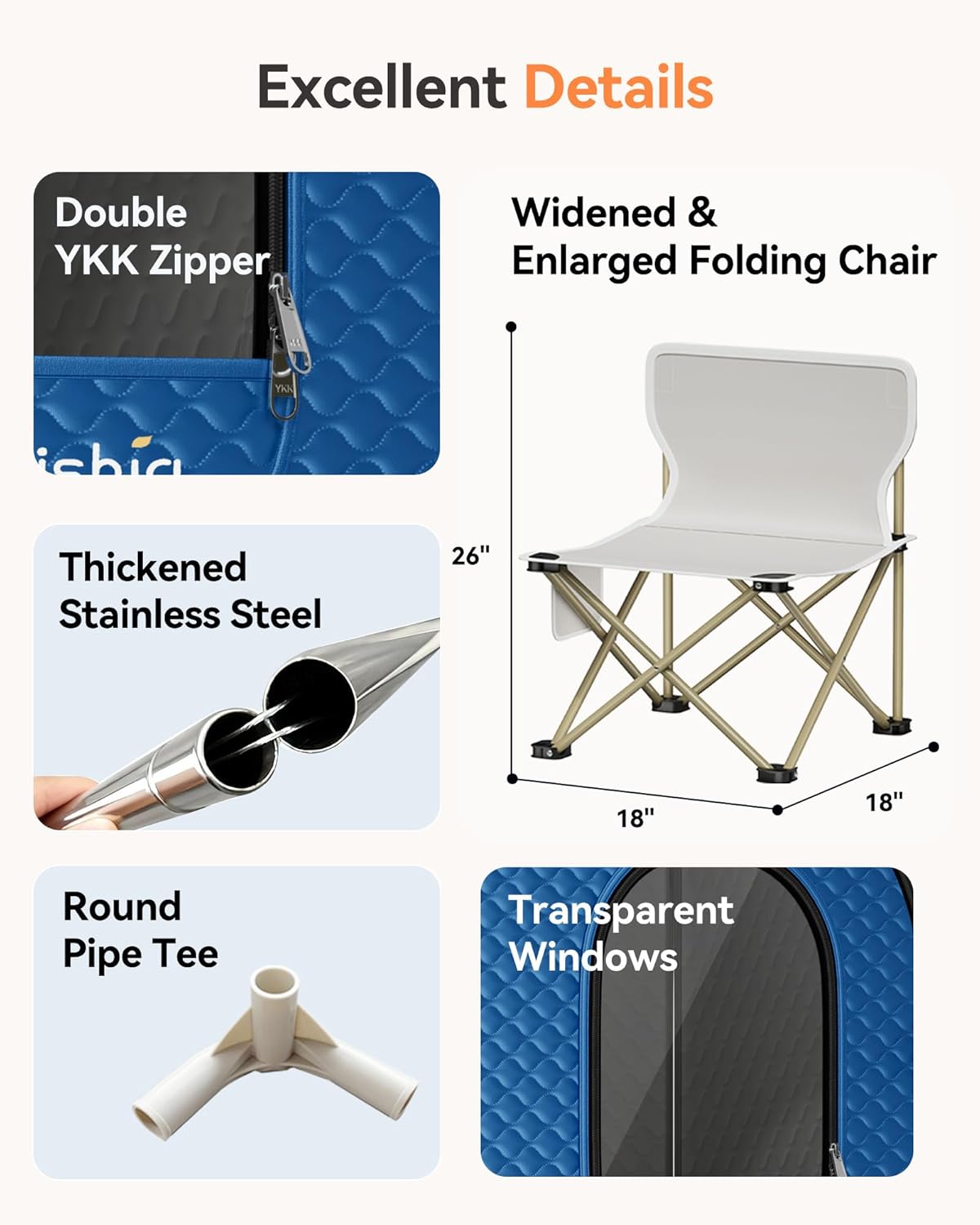 Portable Sauna for Home with 3L 1200W Steamer, Big Folding Chair, 99 Mins Timer, 9 Levels, Pernoanl Steam Sauna Tent Dual YKK Zippers for Home Spa Detoxification, 32' x32' x 71', Blue