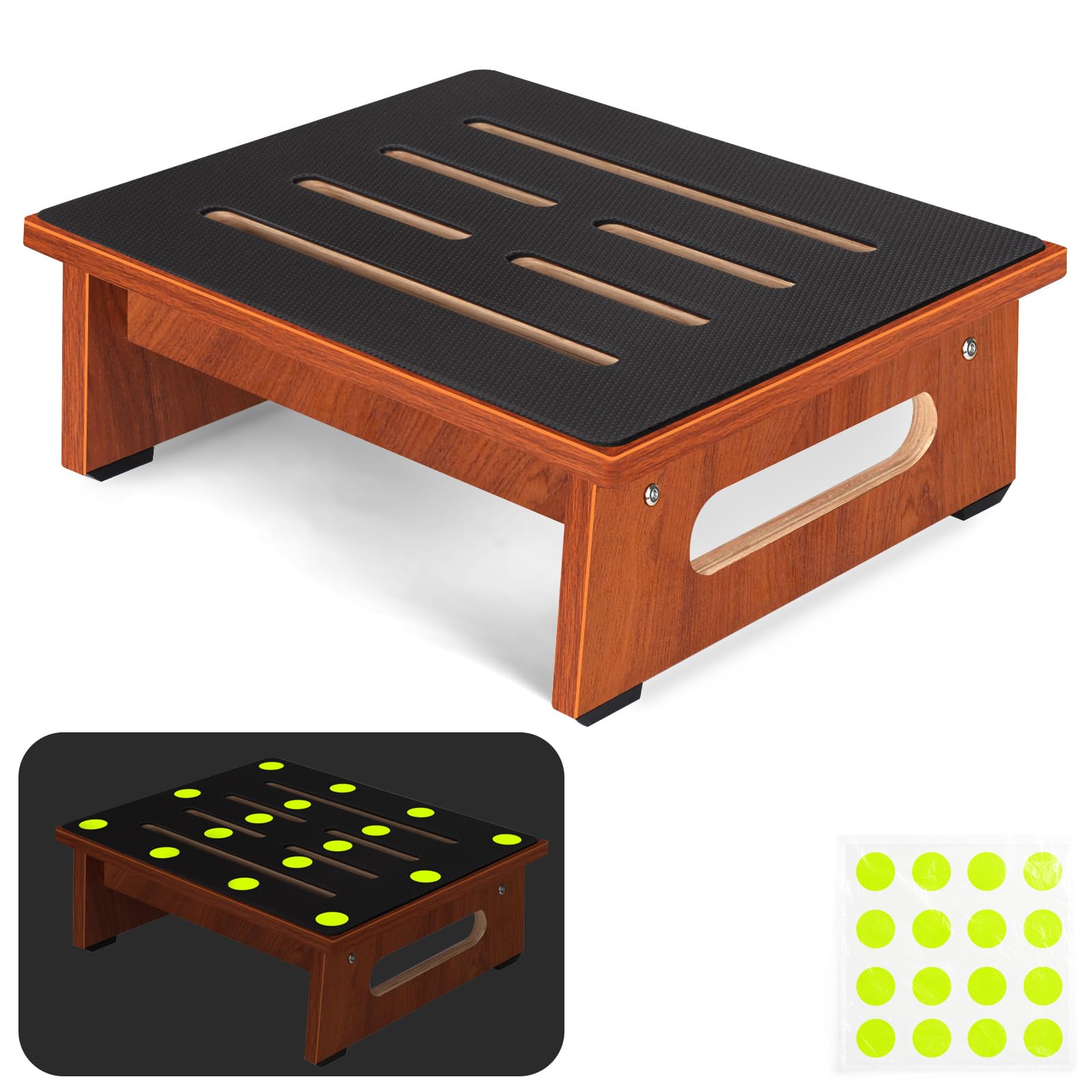 One Step Stool for Adults Seniors with Non-Slip Rubber Stepping Surface, Heavy Duty Wooden Step Stool with 450 LBS Capacity Bed Steps for High Beds, Bathroom, Bedroom, Kitchen & Kids Bedside Support