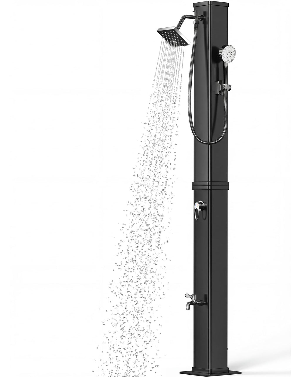 10.6 Gallon Solar Heated Outdoor Shower, Freestanding Poolside Shower with 360° Rainfall & Handheld Sprayer & Foot Wash, Thickened PVC for Crack-Resistant, Hot/Cold Adjustment for Garden, Beach, Pet