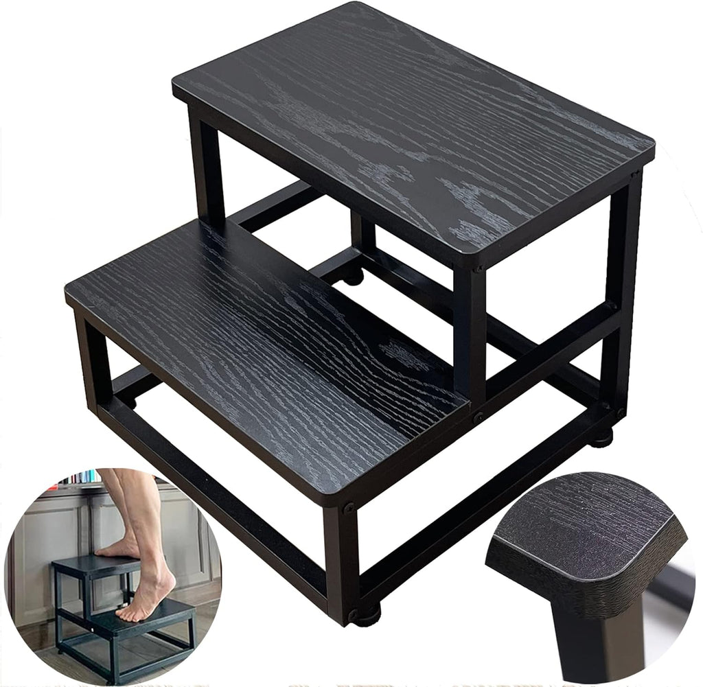 YAKANJ Step Stools for Adults Kids, Heavy Duty Sturdy Metal Frame Hold Up to 500 Lbs Capacity for Kitchen Bathroom Bedroon -Black