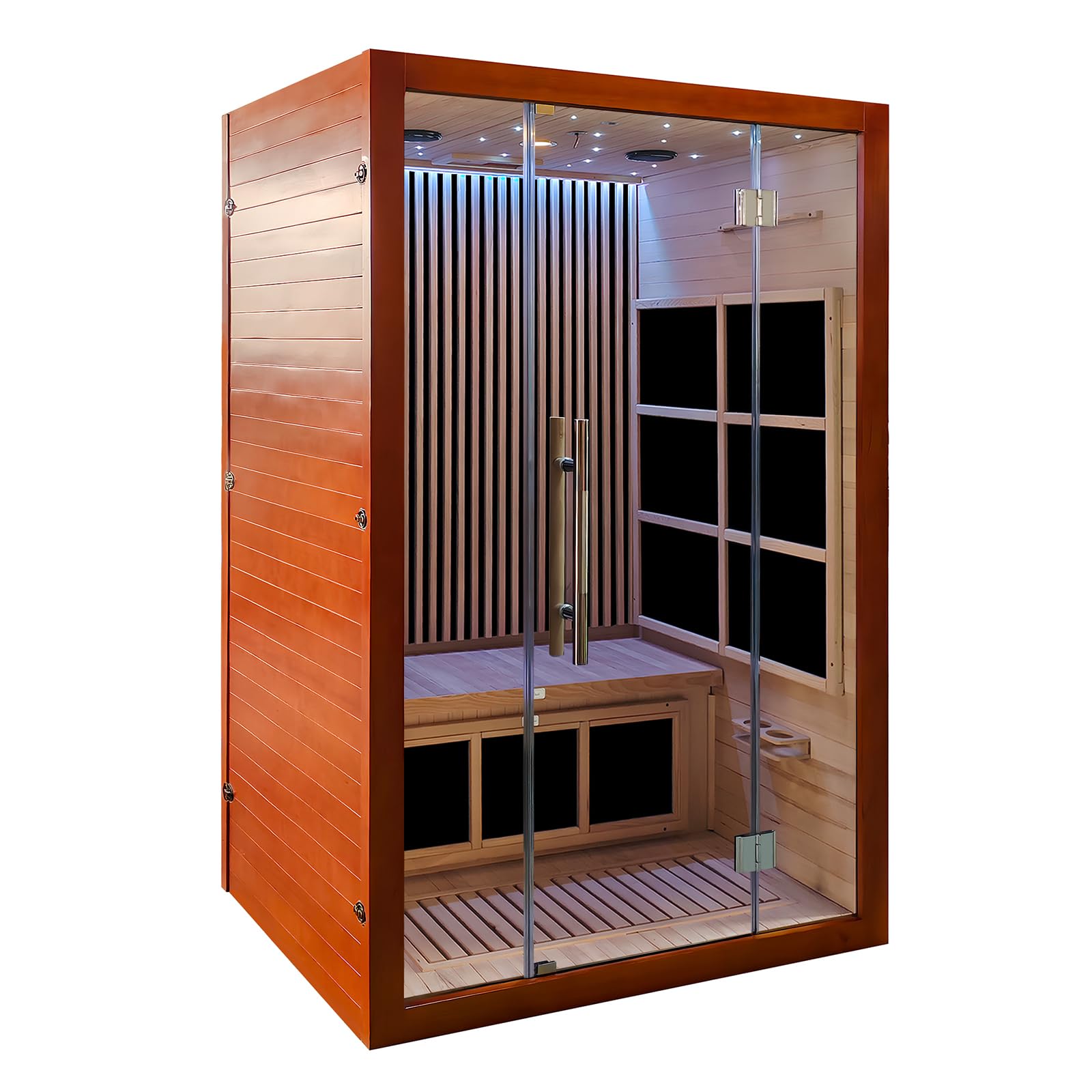 Vyre Sauna for 2 Person, Low EMF FAR Infrared Home Sauna with 6 Carbon Heaters, Red Light Therapy and FM Audio, Made from Canadian Hemlock Wood, 120V, Black
