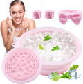 Face Ice Bowl with Built-in Tray, Silicone Facial Bath for Skincare to Soothe Pores and Reduce Puffiness, Cold Plunge Tool with Spa Headband and Wristbands, Pink