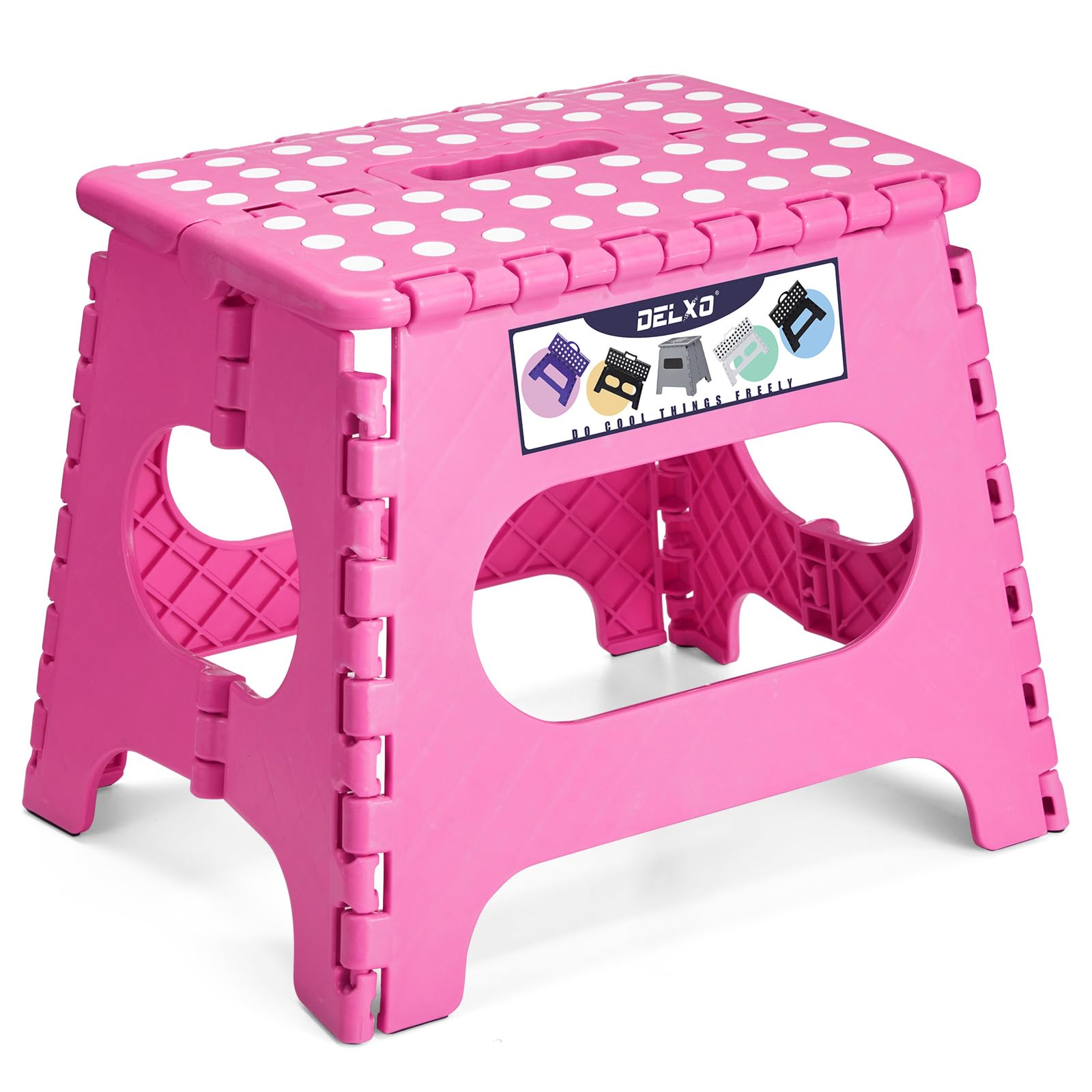 Delxo Folding Step Stool, 13 inch Non-Slip Foldable Stools Up to 300 LBS, Step Stool with Handle, Lightweight for Kitchen, Bathroom, Bedroom, Garden, Black, 1PC