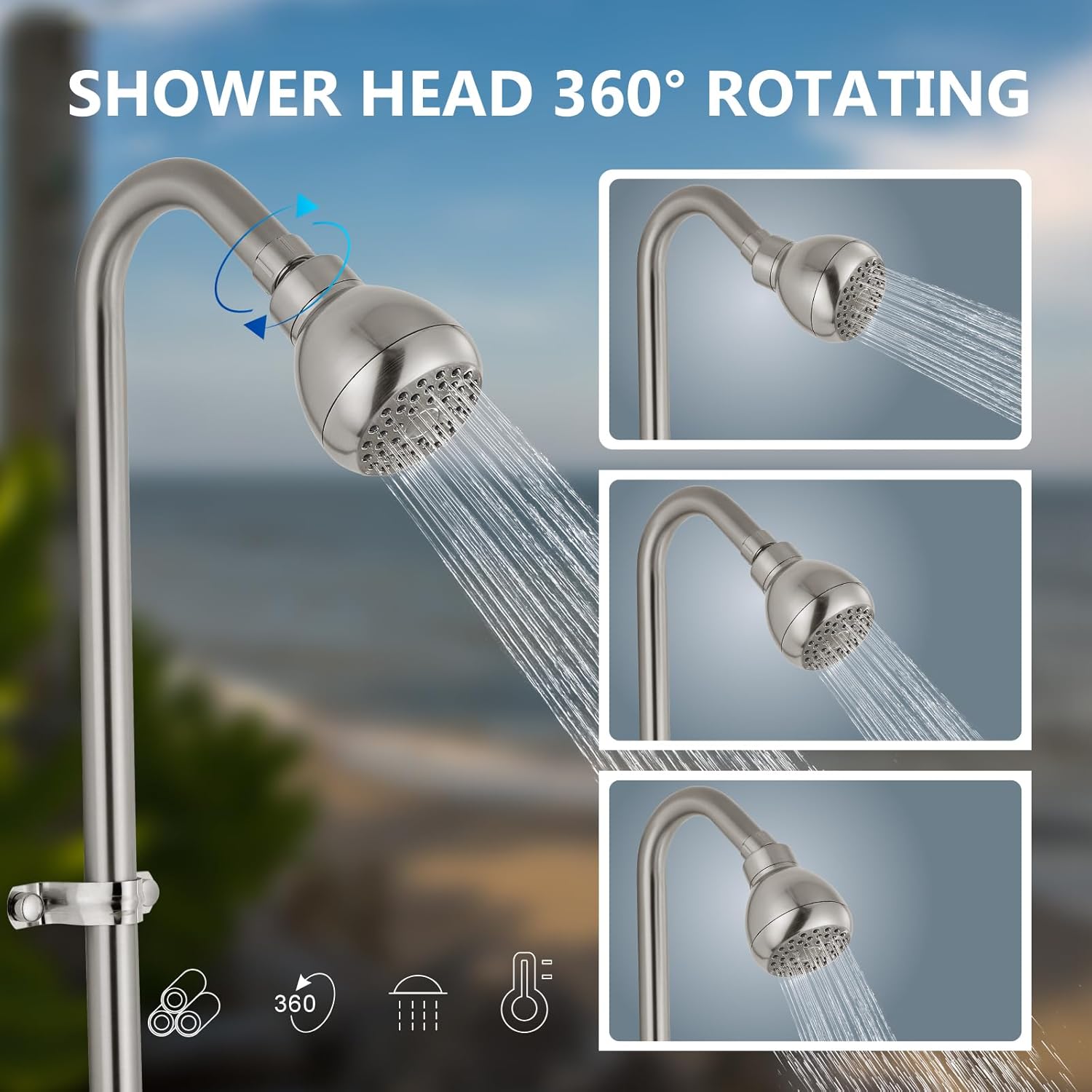 Aolemi Outdoor Shower Fixtures, 31" Exposed Shower System with Shower Head, 2-Handle Outdoor Shower Kit, 3 Inch Center Brass Mixing Valve, Brushed Nickel