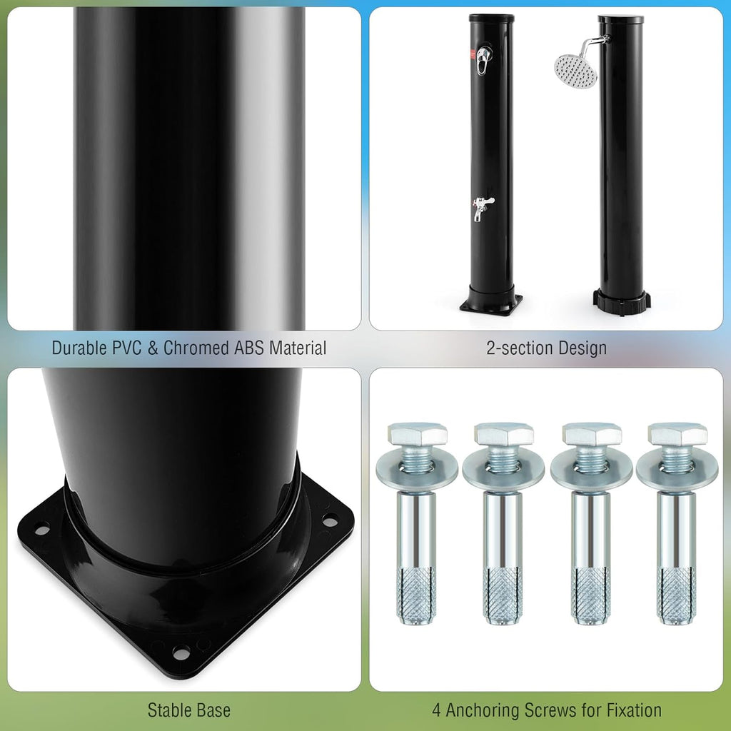 Goplus 10 Gallon Solar Heated Outdoor Shower, 7.2 FT Freestanding Outside Shower with Rotating Shower Head, Temperature Adjustment & Foot Shower, for Backyard Beach Pool Spa (Black)