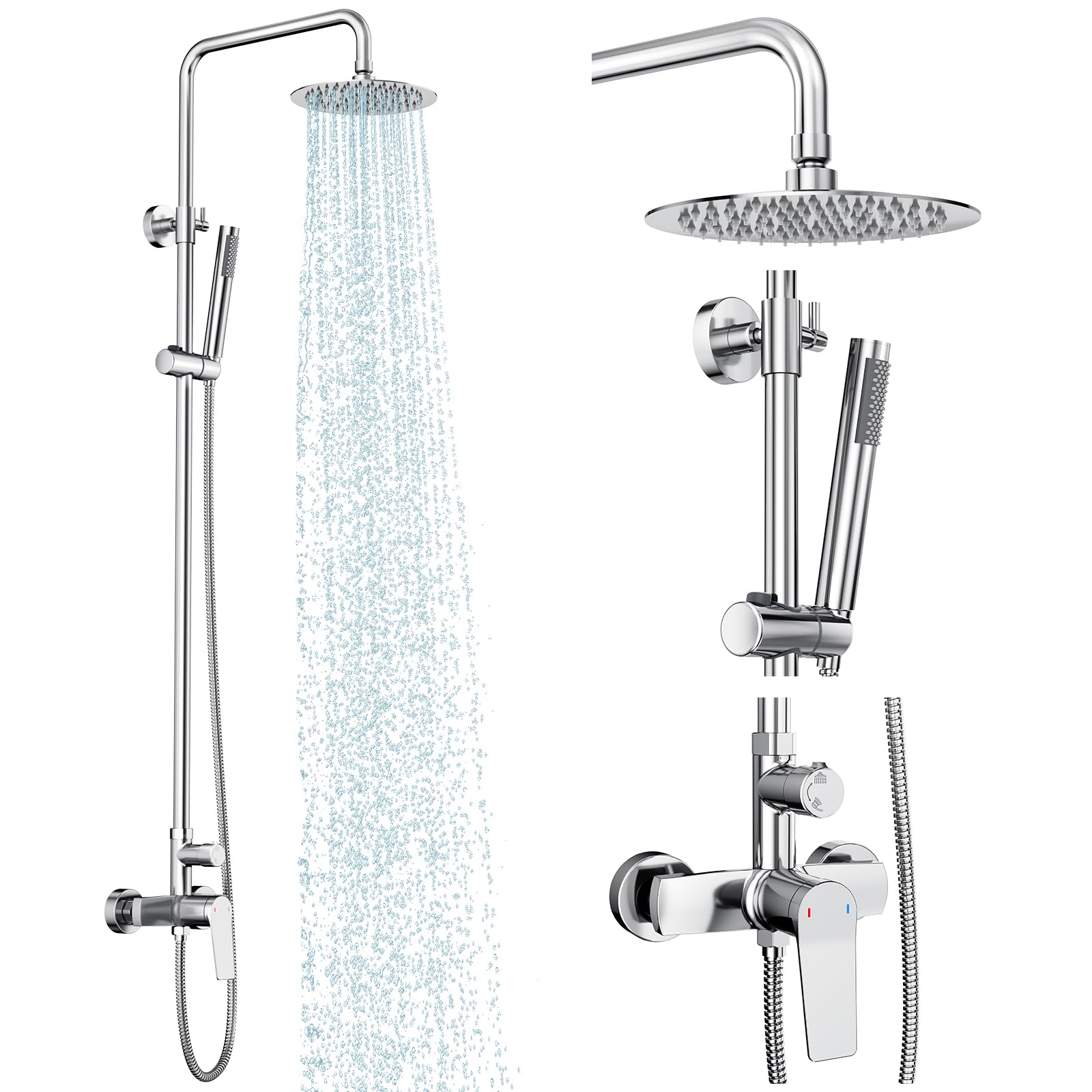 Rainsworth Outdoor Shower Kit Matte Black - Single Handle Brass Valve, 8 Inch Rain Shower Head and Handheld Spray Shower Fixture Combo, 304 Stainless Steel Wall Mount
