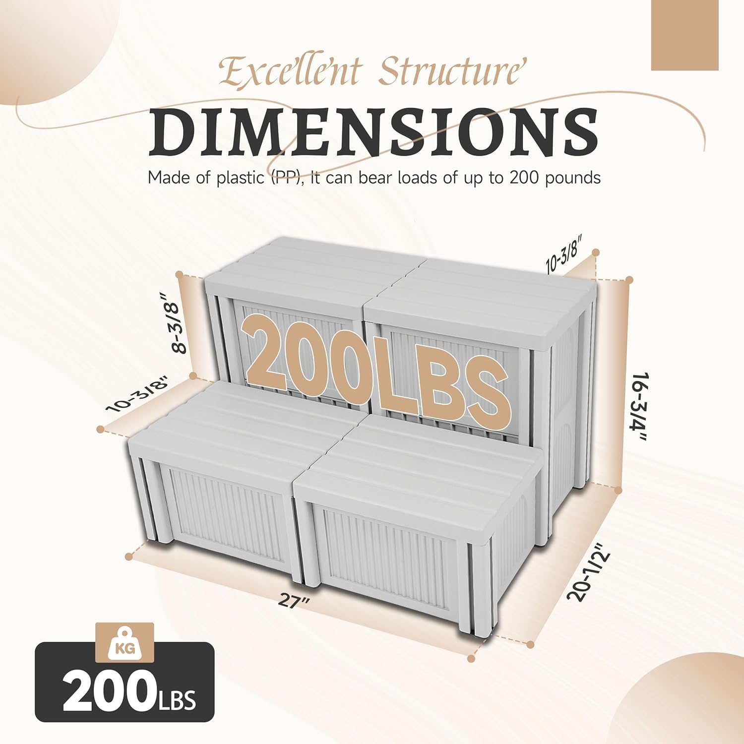 Hot Tub Steps Universal Sided Spa Steps 200lbs Load Capacity with Storage Compartment Outdoor/Indoor Spa Stairs for SPA, RV, Pool or Porch Plastic(PP) Textured Light Gray