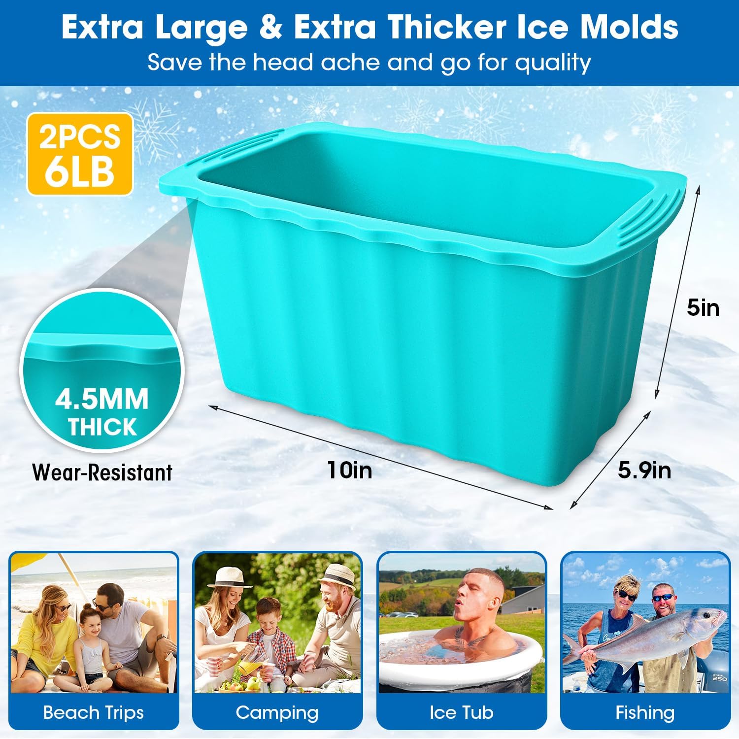 2Pack Extra Large Ice Block Molds-12LB Extra Thick Large Silicone Ice Cube Molds Reusable Giant Ice Cube Bricks Maker Molds Big Ice Tray for Coolers&Ice Bath Tub Cold Plunge Water Chiller Accessories