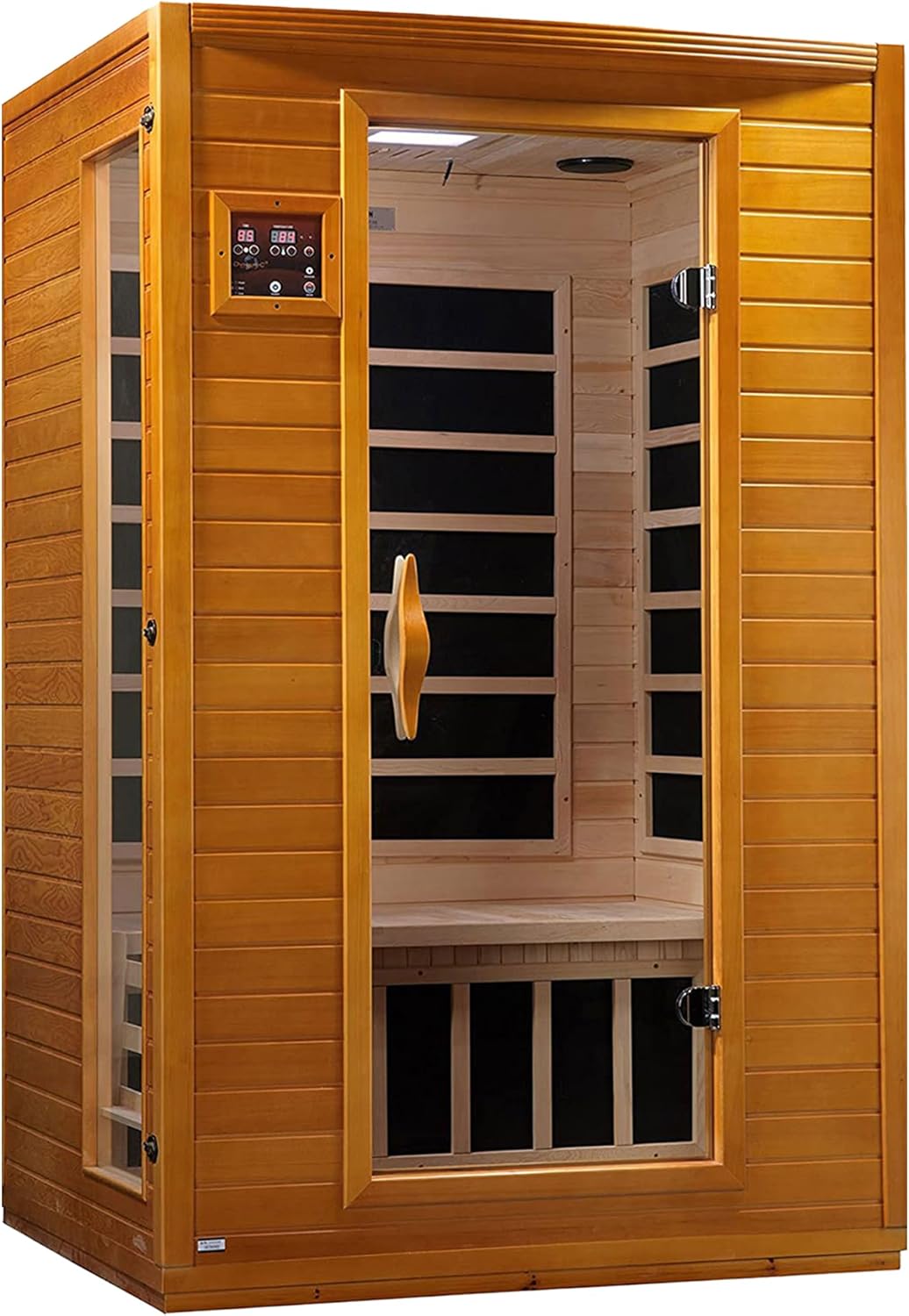DYNAMIC SAUNAS Andora 2-Person Low EMF FAR Infrared Sauna with Red Light Therapy - Personal Indoor Dry Heat Wooden Sauna with Bluetooth Speakers for Home & Gym - Made from Canadian Hemlock Wood
