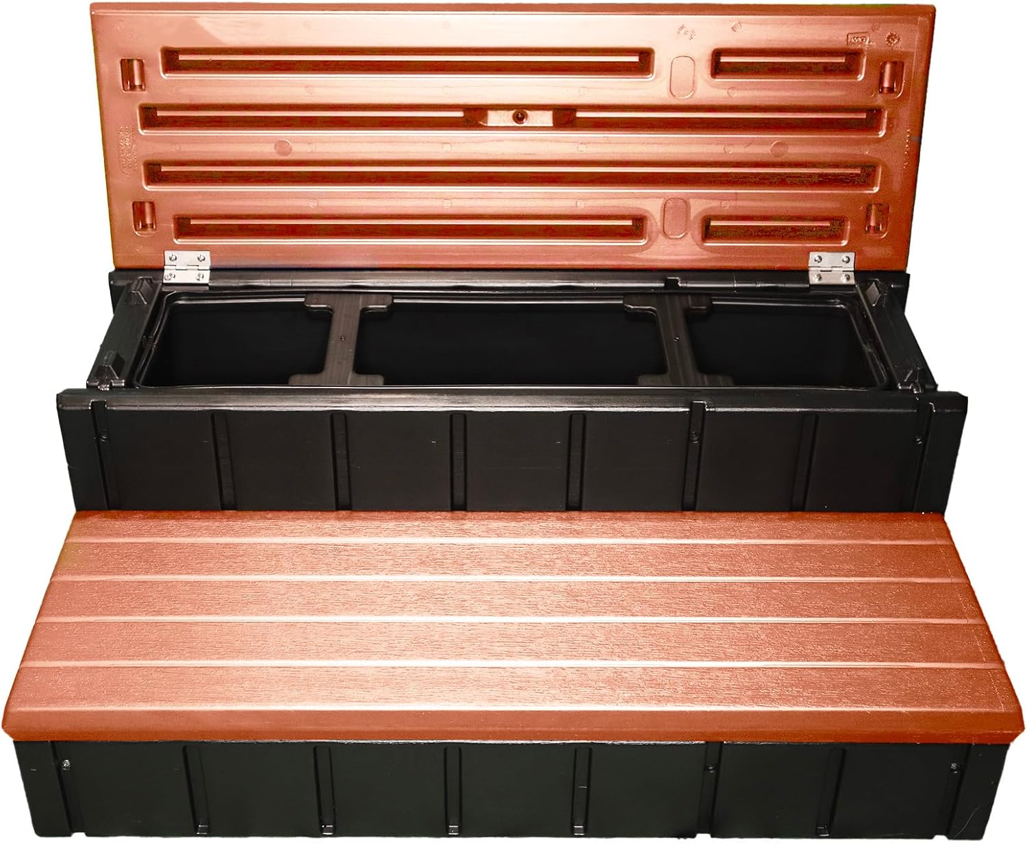 Confer Plastics Two Tier 36" Wide Storage Hot Tub Step: Durable, Multi-Functional, Non-Skid Spa Steps, Easy Installation, Sturdy, Long Lasting Upgrade to Your Space. Proudly Made in USA. - Redwood