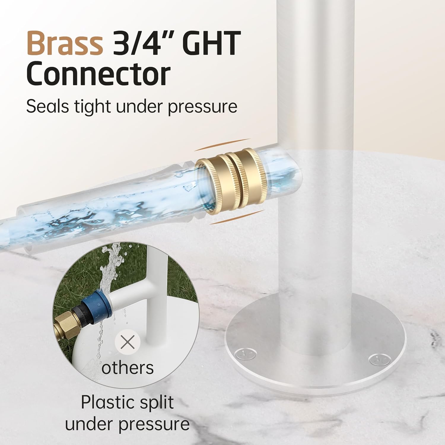 KES Natural Marble Outdoor Shower with Weighted Base, Freestanding Poolside Rain Shower Head & Foot Rinse, 3/4" Brass Hose Adapter, Anti-tip Strap & Ground Stake, 18/8 Stainless Steel, ODS200F18-BS
