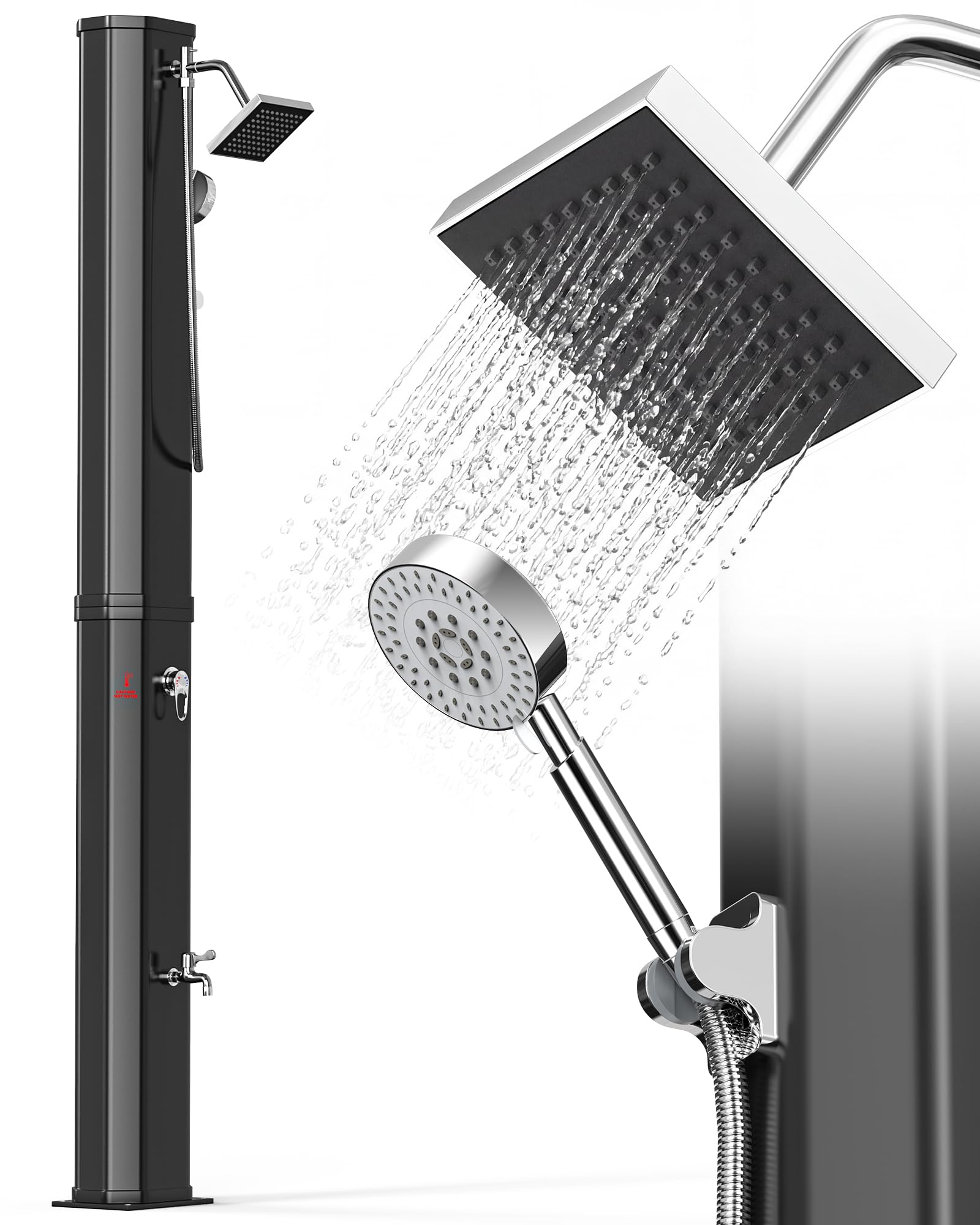 10.6 Gallon Solar Heated Outdoor Shower, Freestanding Poolside Shower with 360° Rainfall & Handheld Sprayer & Foot Wash, Thickened PVC for Crack-Resistant, Hot/Cold Adjustment for Garden, Beach, Pet