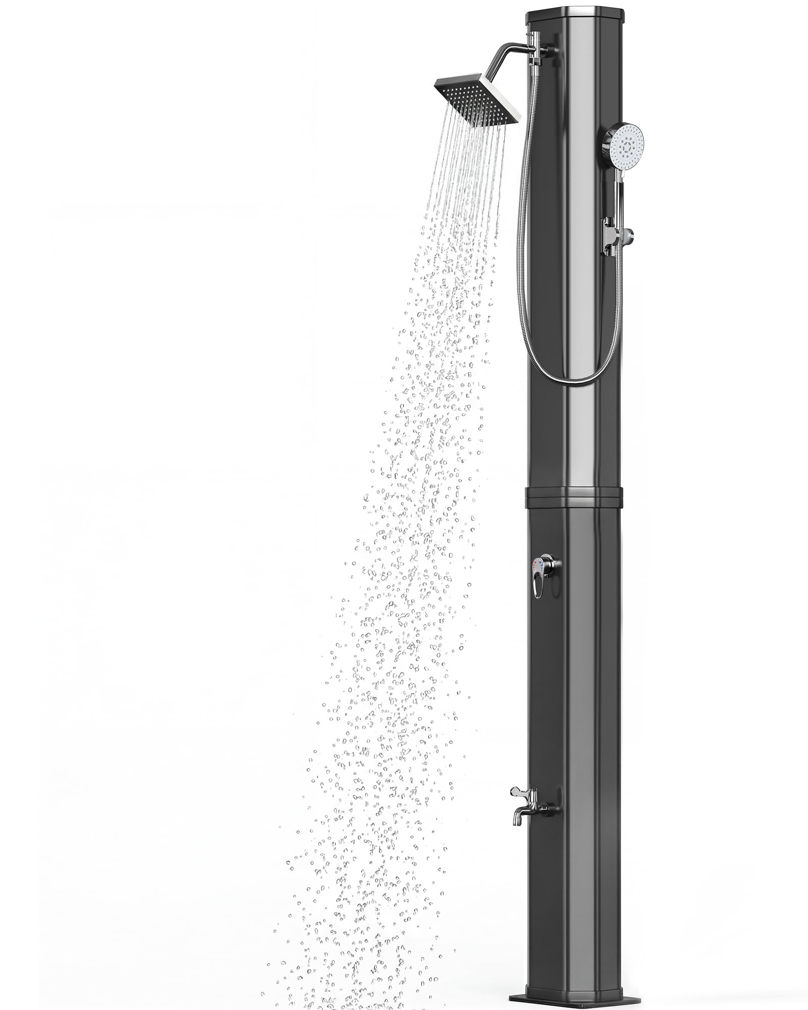 10.6 Gallon Solar Heated Outdoor Shower, Freestanding Poolside Shower with 360° Rainfall & Handheld Sprayer & Foot Wash, Thickened PVC for Crack-Resistant, Hot/Cold Adjustment for Garden, Beach, Pet
