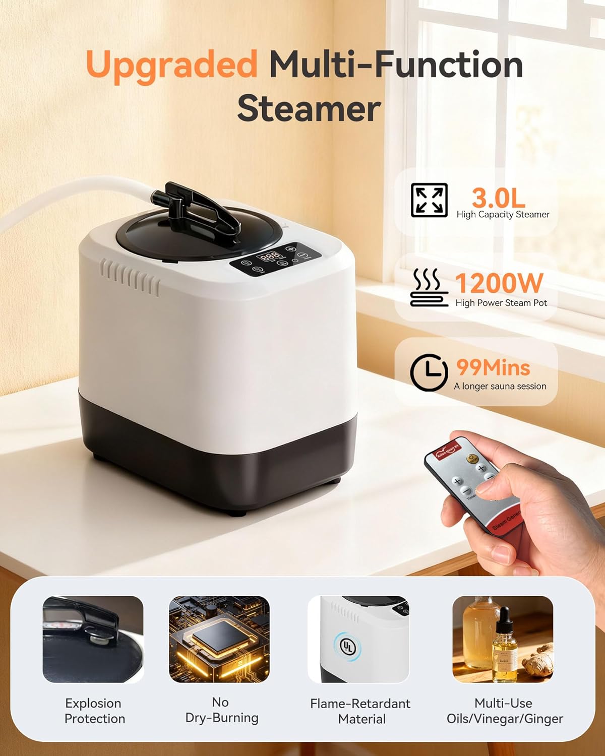 Portable Sauna for Home with 3L 1200W Steamer, Big Folding Chair, 99 Mins Timer, 9 Levels, Pernoanl Steam Sauna Tent Dual YKK Zippers for Home Spa Detoxification, 32' x32' x 71', Blue